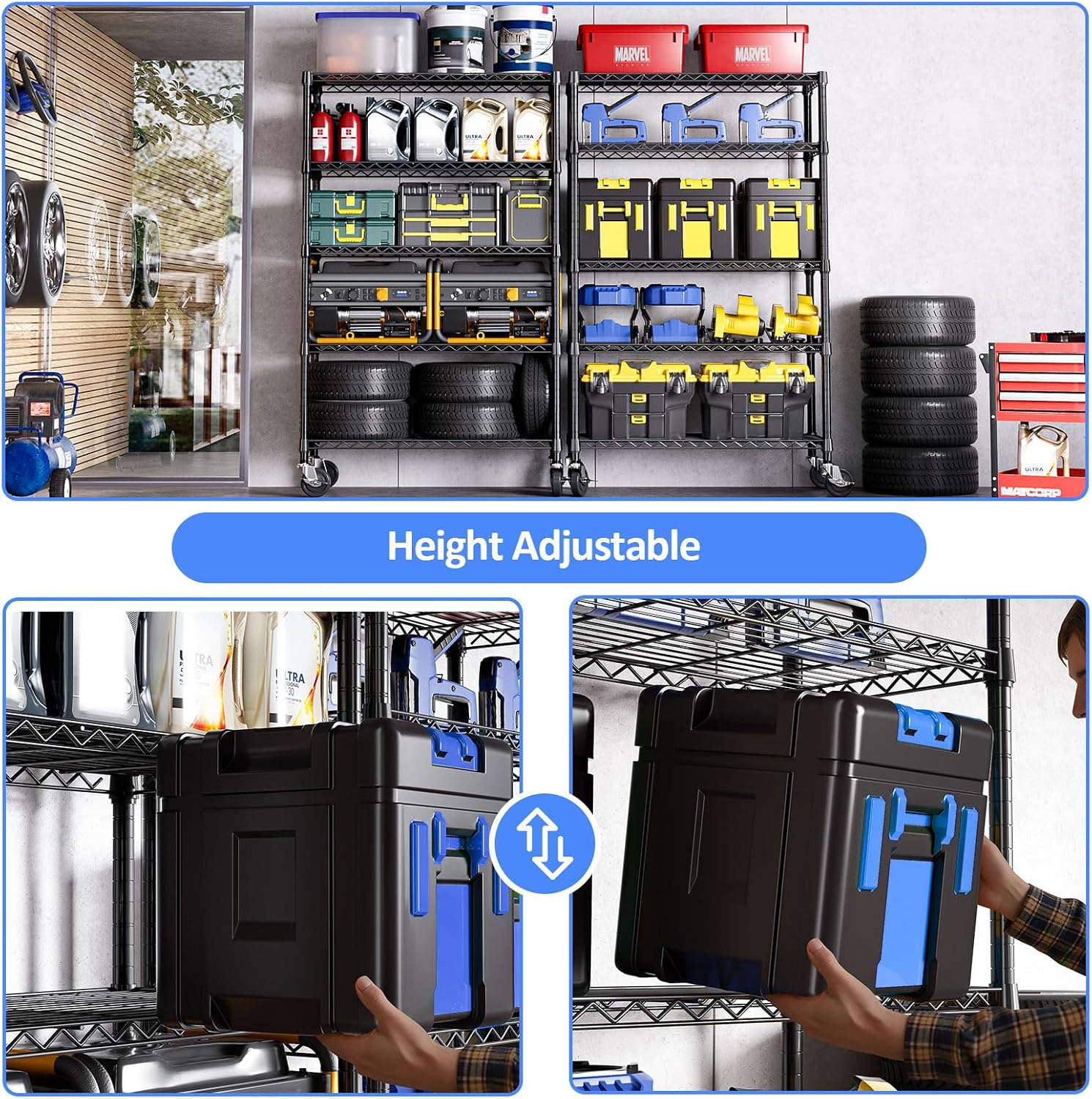 Detalle de IZEUK 5-Tier Adjustable Metal Shelving Unit, 47.2-Inch Wide with Wheels
