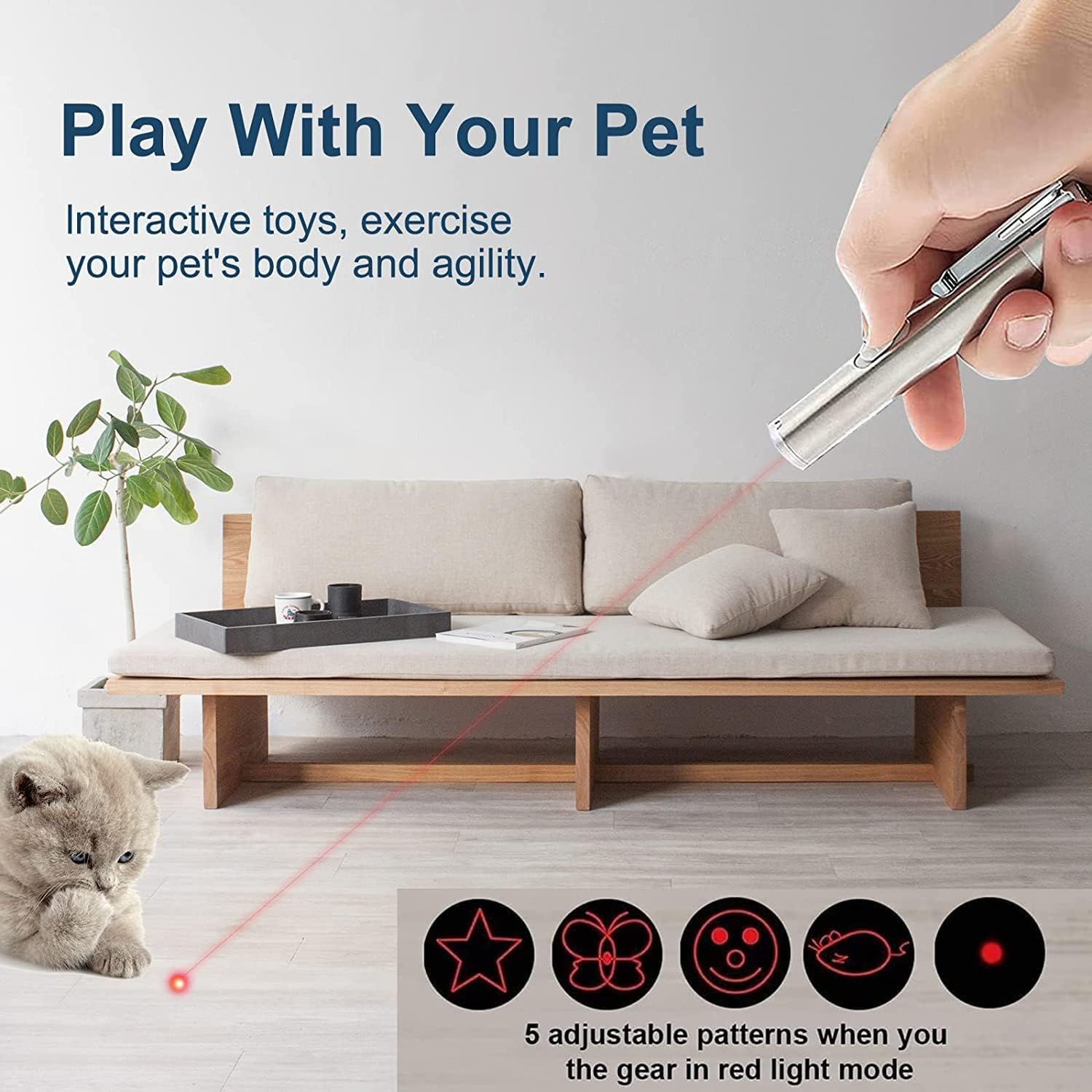 Detalle de BEGRIM ZK-9127 Rechargeable Cat Laser Pointer with 5 Shapes and 3 Light Modes