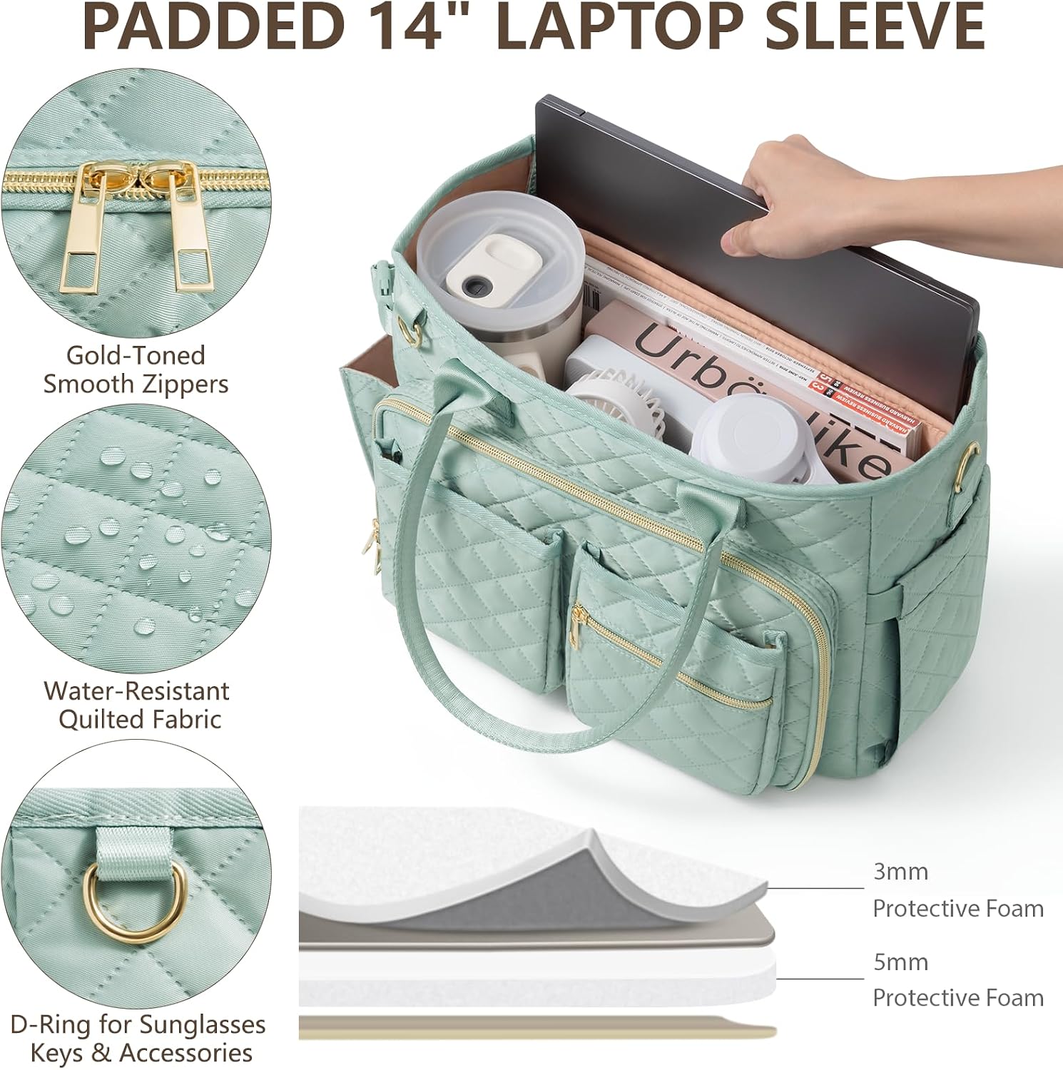 Detalle de FLOE Quilted Bible Tote Bag with Bible Cover, Laptop Sleeve and Study Kit