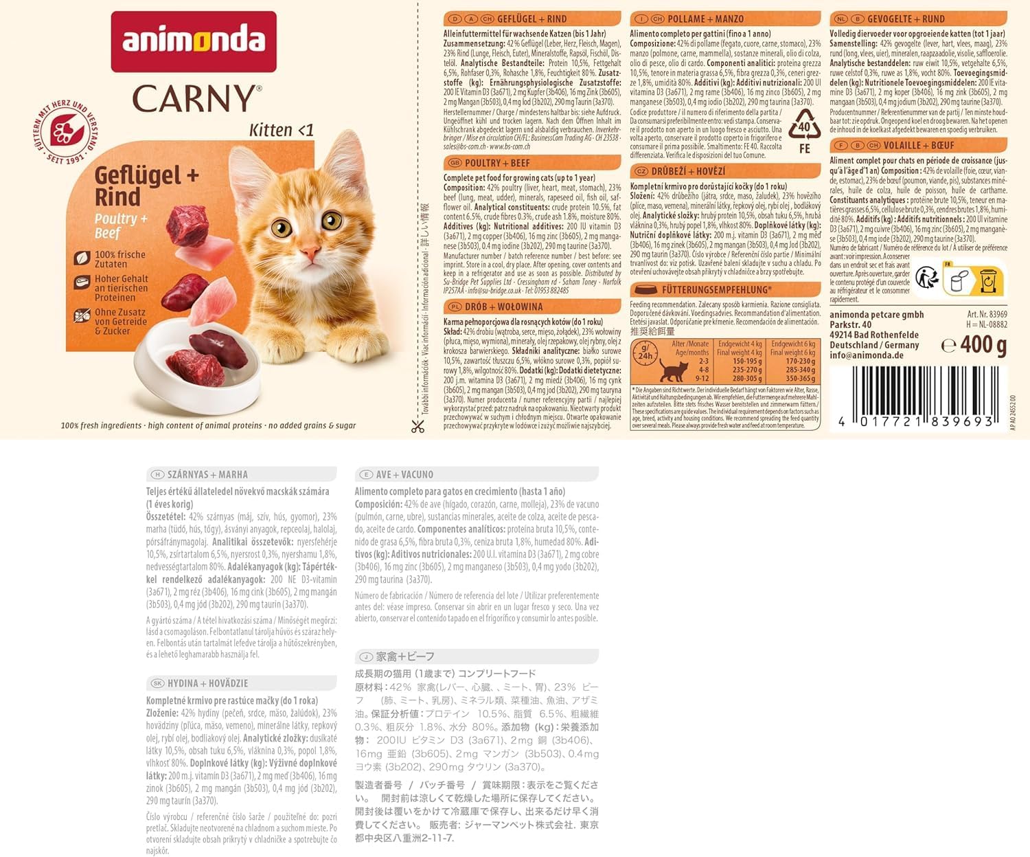 Detalle 2 de animonda Carny Adult Kitten Nassfutter Geflügel + Rind (12 x 400 g) – ausgewogene Mahlzeiten ohne Zucker und Getreide