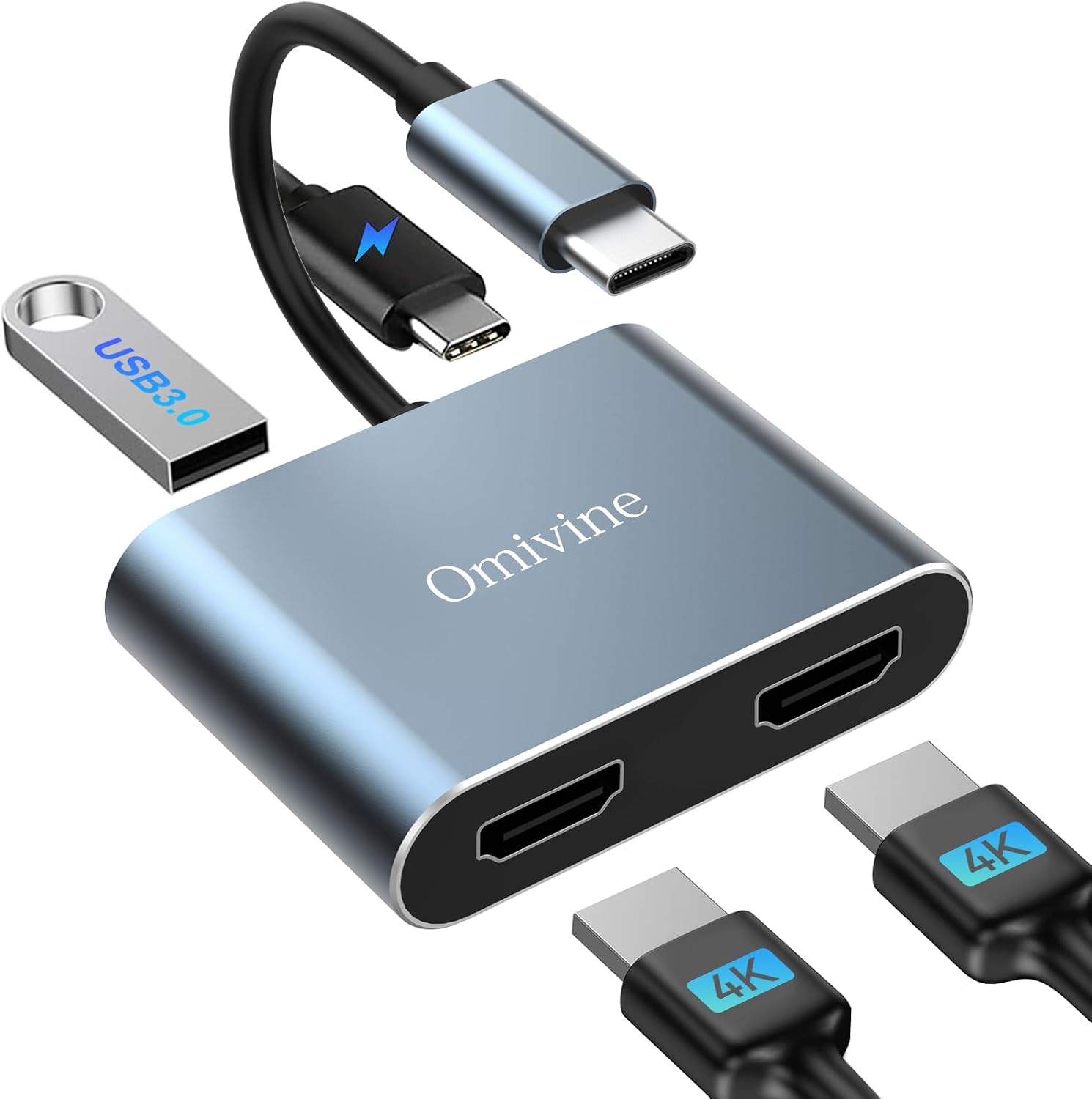 Detalle de USB C to Dual HDMI Adapter 4K with 100W PD
