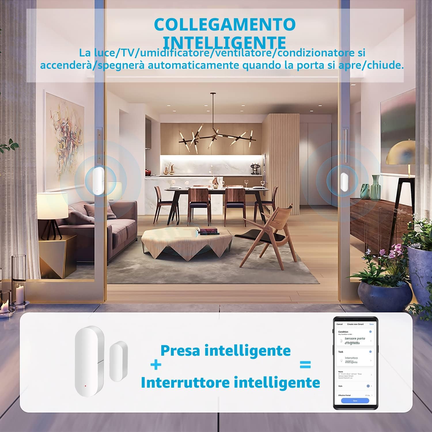 Detalle 2 de Sensore porta WiFi intelligente per finestre e porte, wireless, compatibile Alexa e Google Assistant (1 Pack)