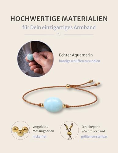 Detalle 2 de happymaker Mutmacher Geschenk Aquamarin-Armband – handgemacht in Deutschland
