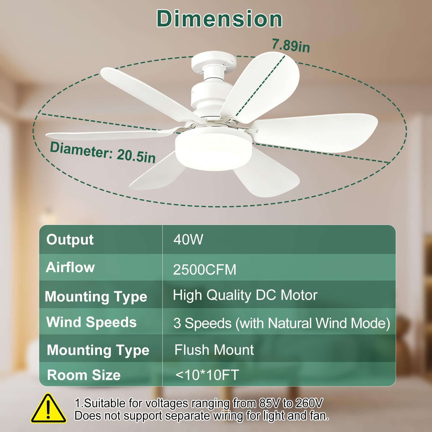 Thumbnail 2 de Ceiling Fan Light by FIBRAVE: Remote-Controlled, Dimmable 30W 1800 Lumens 3-Color 3-Speed with Flush Mount