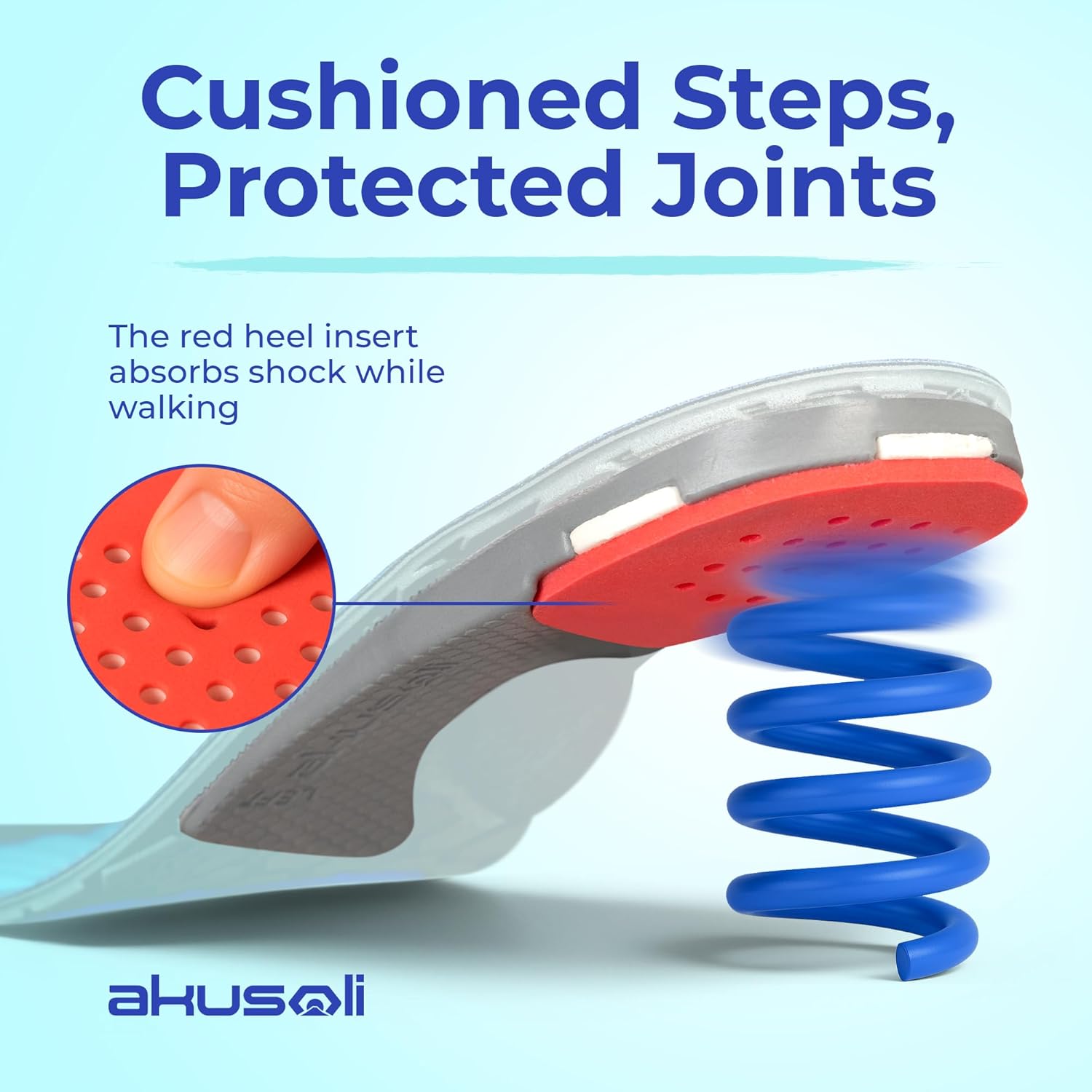 Detalle de Akusoli Heel Cushion Pads for Plantar Fasciitis – 1cm heel lift shoe inserts for shock absorption