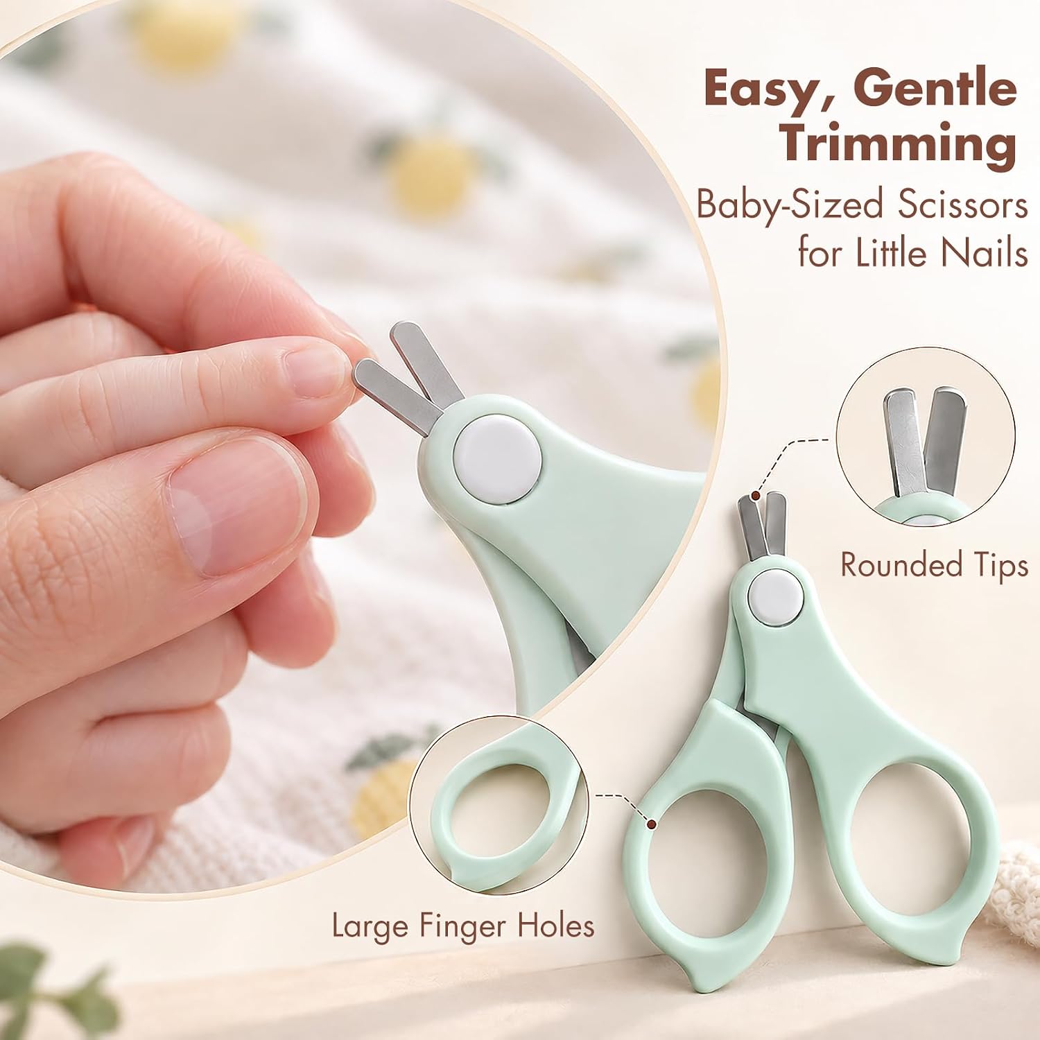 Detalle 2 de YIVEKO YI-19-3-3 Baby Nail Kit with Four Grooming Tools and Green Owl Case
