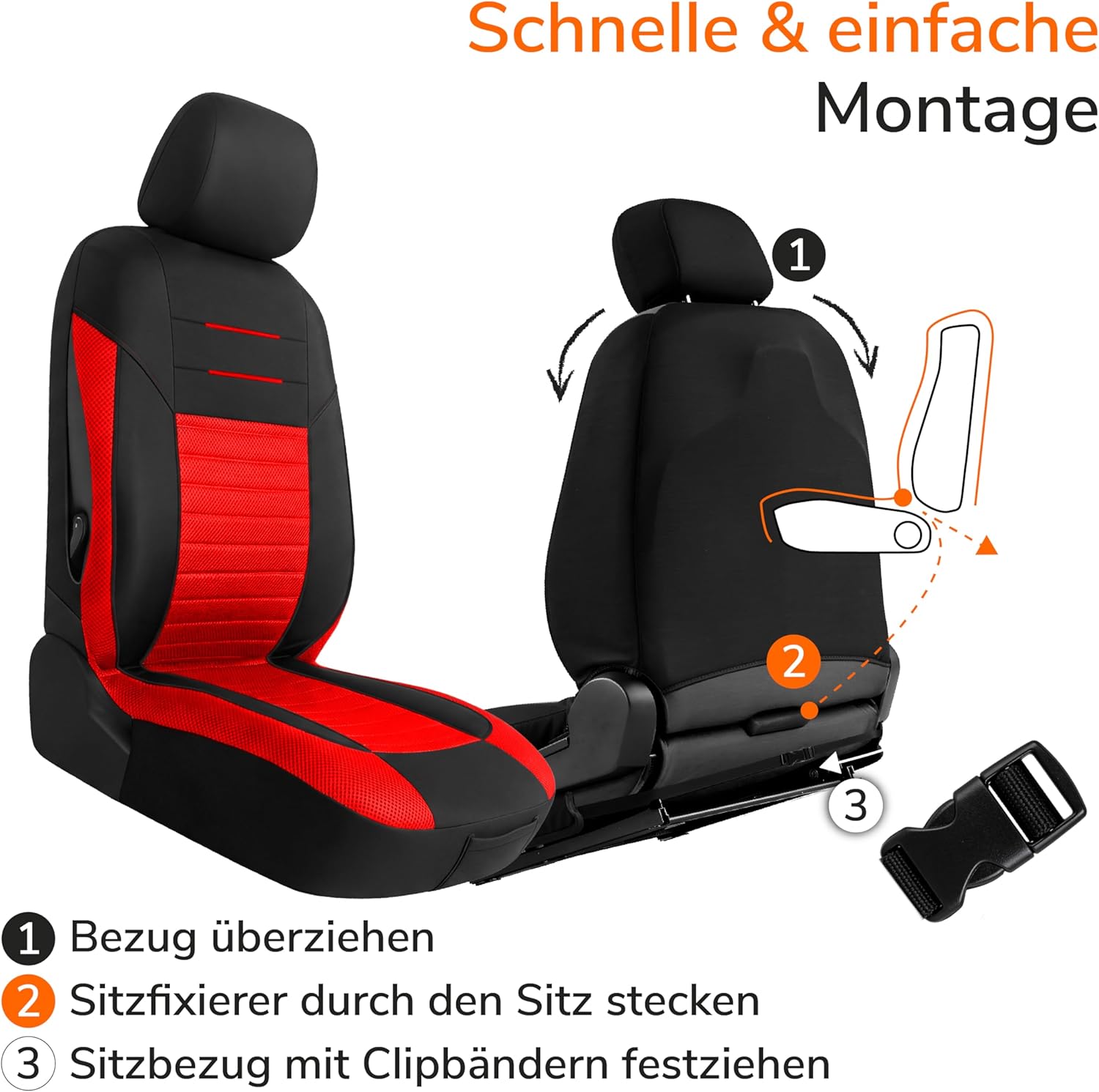 Thumbnail 6 de Upgrade4cars Autositzbezüge Set für die Vordersitze (Version 2026) – universell in Rot, 4-teilig