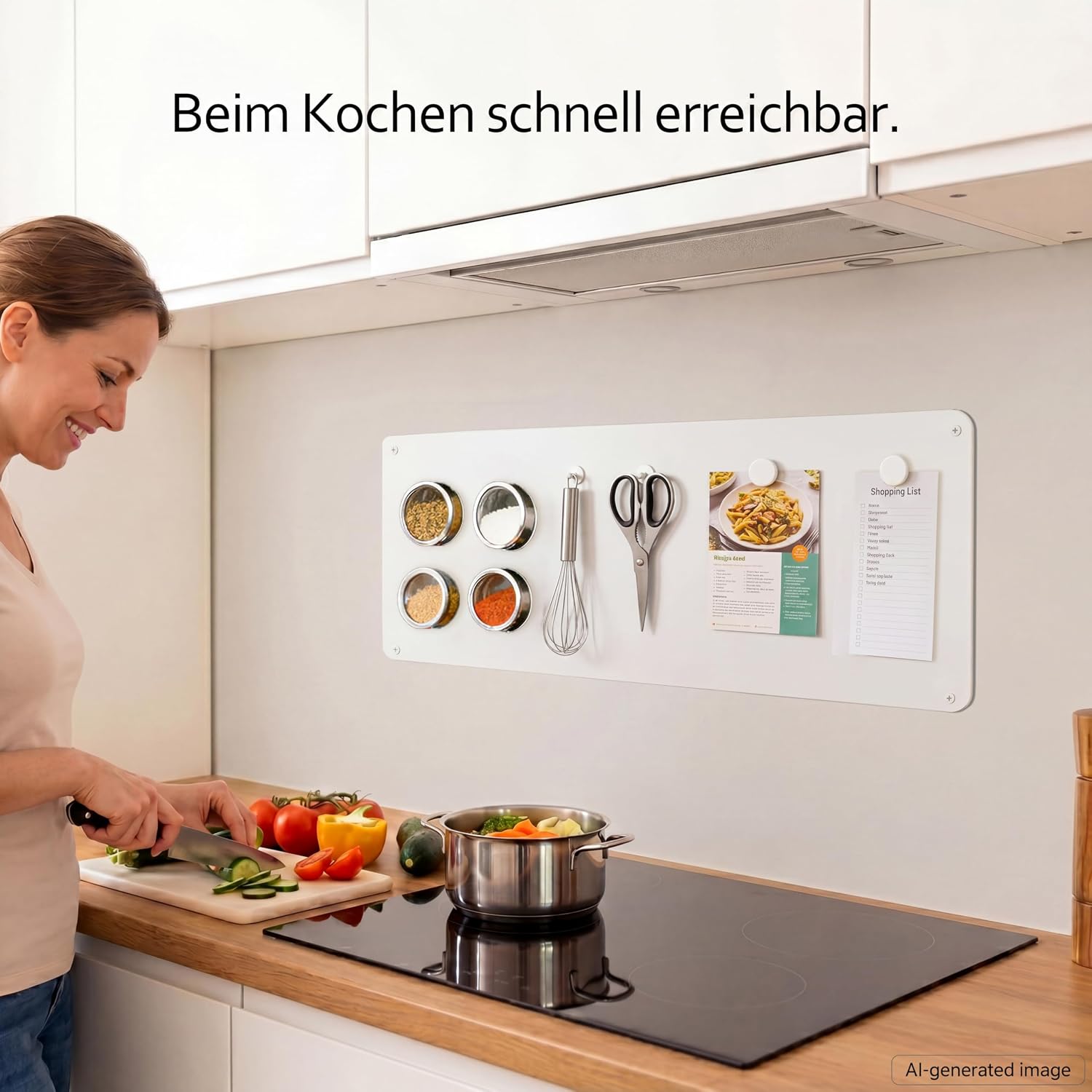 Detalle 2 de Warasee Magnettafel Küche Weiß 30 × 70 cm – schlanke Wandtafel für Notizen & Erinnerungen