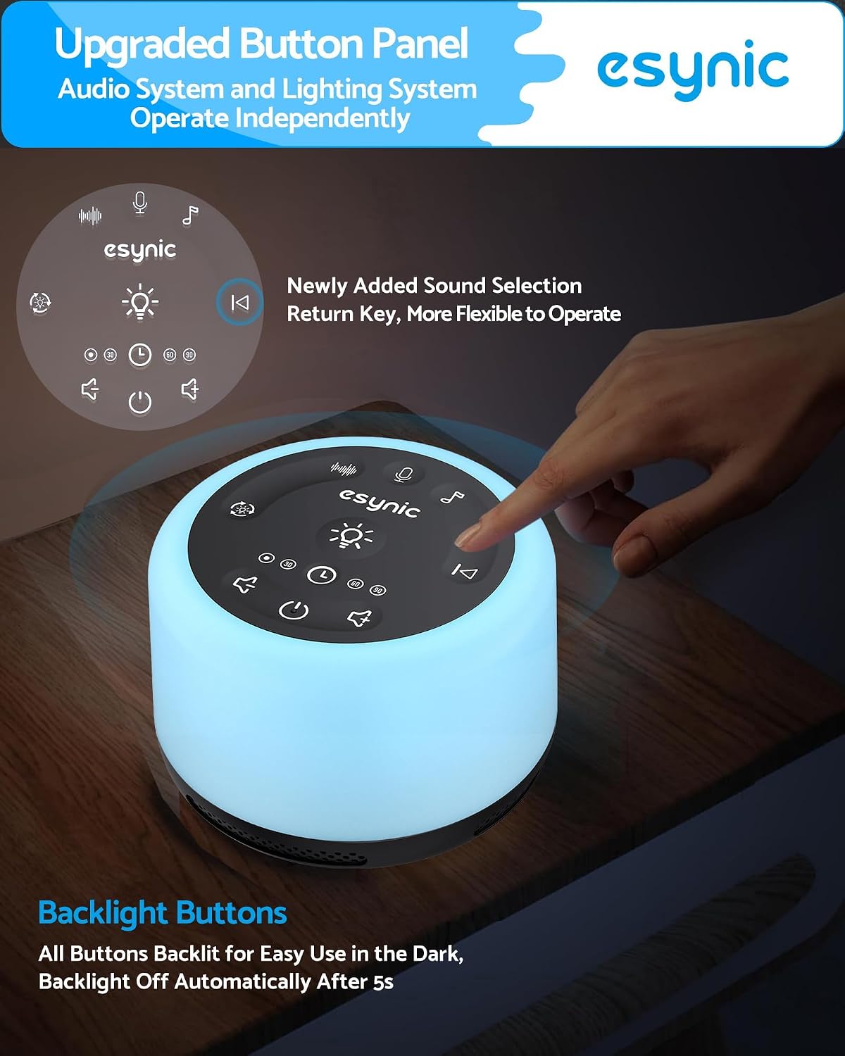Detalle de eSynic ESYESY193a White Noise Machine with 30 Sounds and 7-Colour Night Light