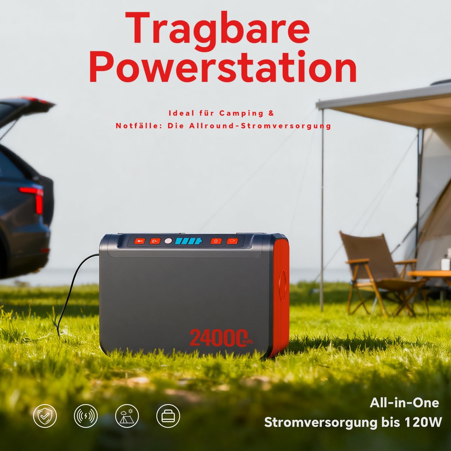 Thumbnail 3 de 88Wh Tragbare Powerstation mit 80W Ausgang – kompakte Notstrom-Lösung für Camping, Reisen und Notfälle