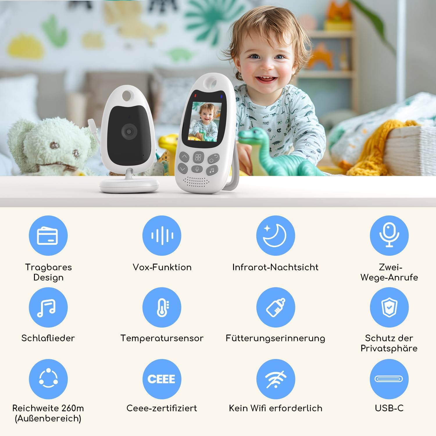 Thumbnail 1 de BOIFUN Babyphone mit Kamera 2" und 720p