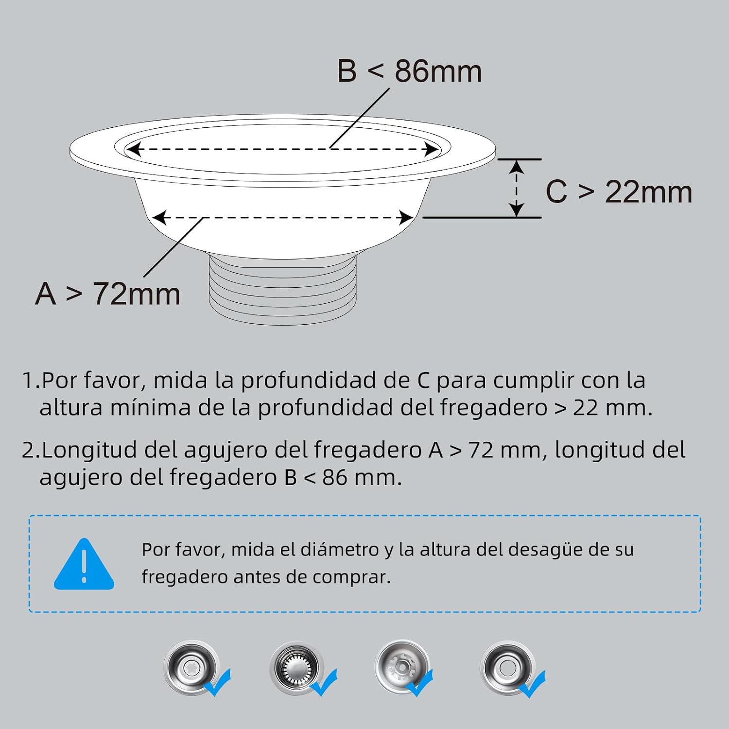 Detalle de Hibbent Colador de Fregadero 3 en 1 con Tapón y Cesta anti-obstrucciones