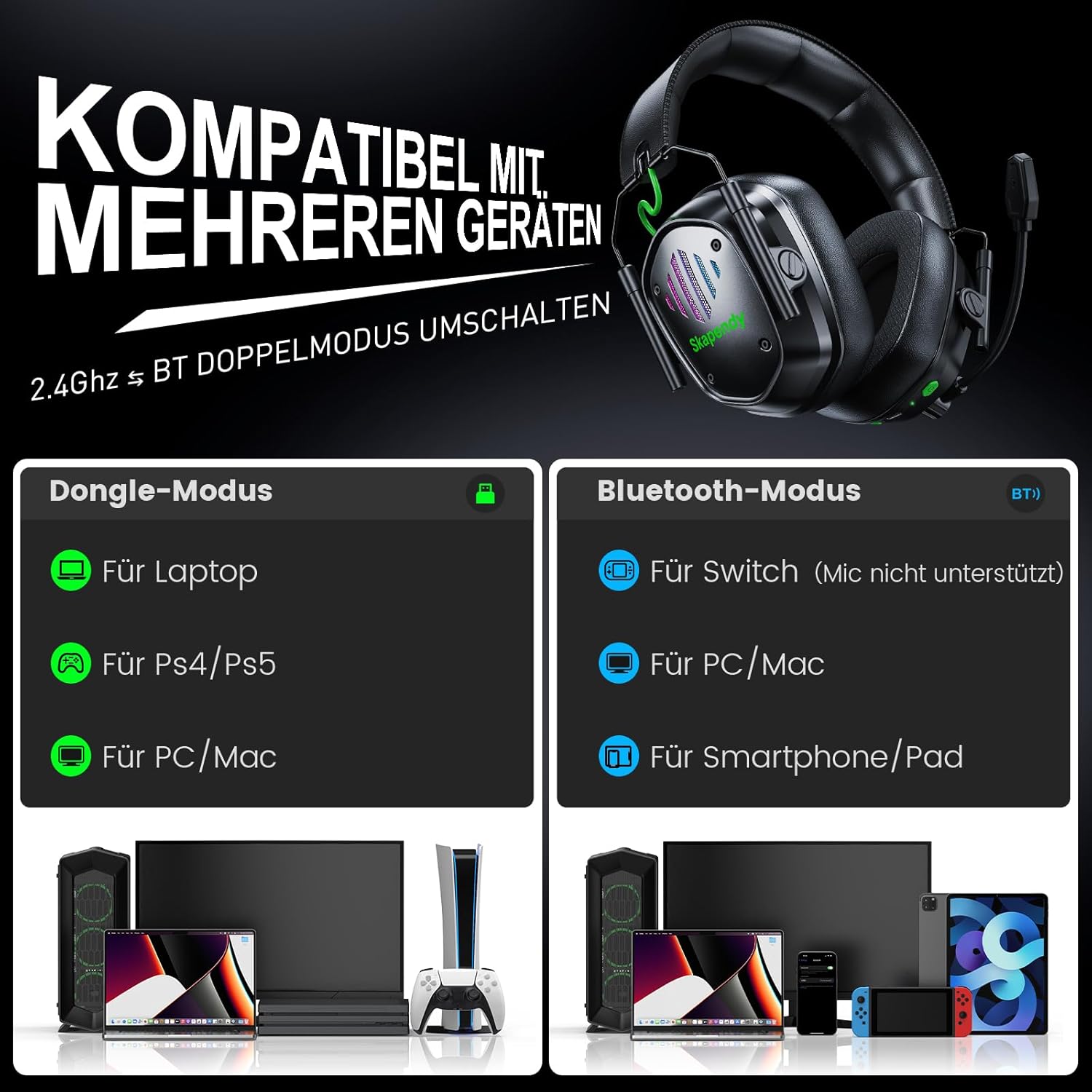 Thumbnail 6 de Skapendy Wireless Gaming Headset 50H battery