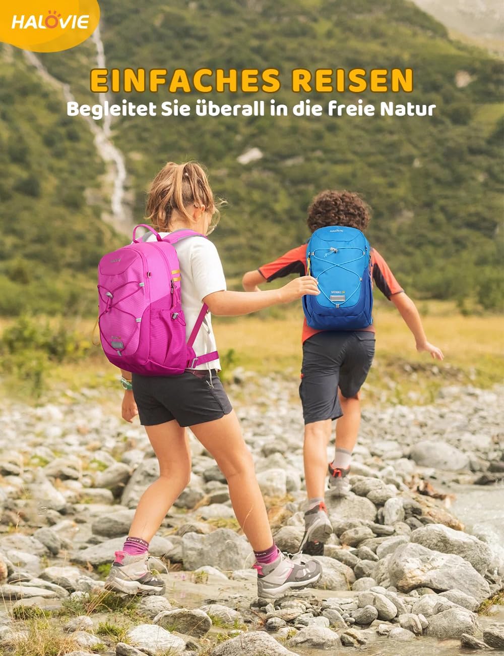 Detalle 2 de HALOVIE Kinderrucksack 15L für 6–10 Jahre – kompakter Wanderrucksack mit Brustgurt