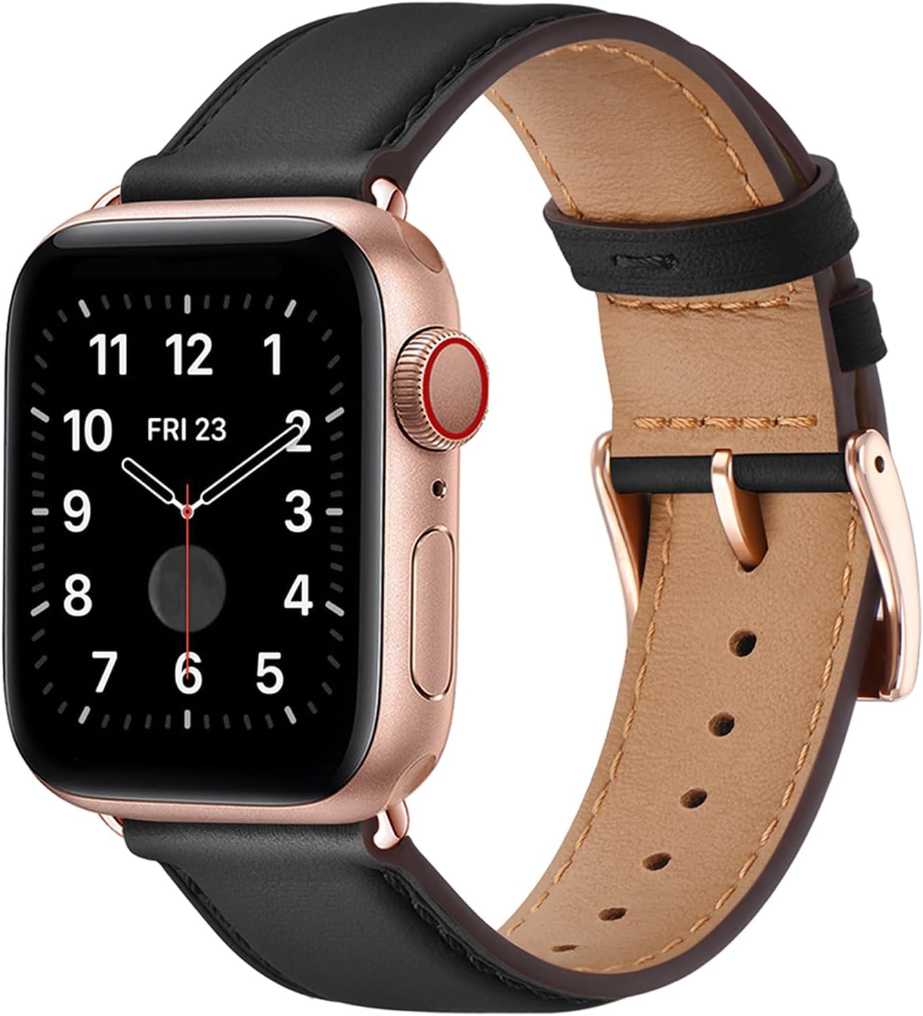 Detalle de SUNFWR Leather Strap for Apple Watch 42–49mm with Rose Gold Connector