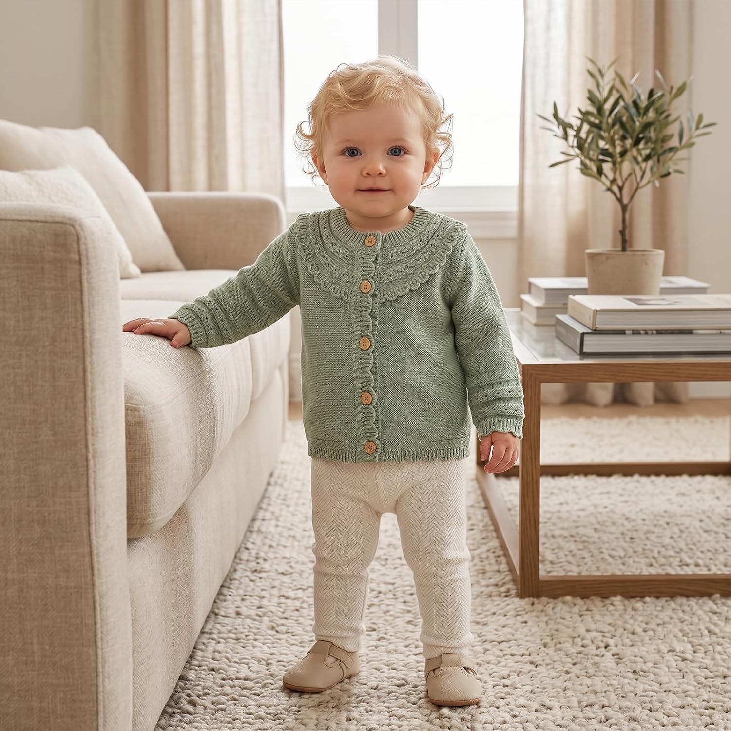 Thumbnail 3 de Hadetoto Cotton Baby Girls Cardigan Knit Long Sleeve Toddler Sweater with Button Closure