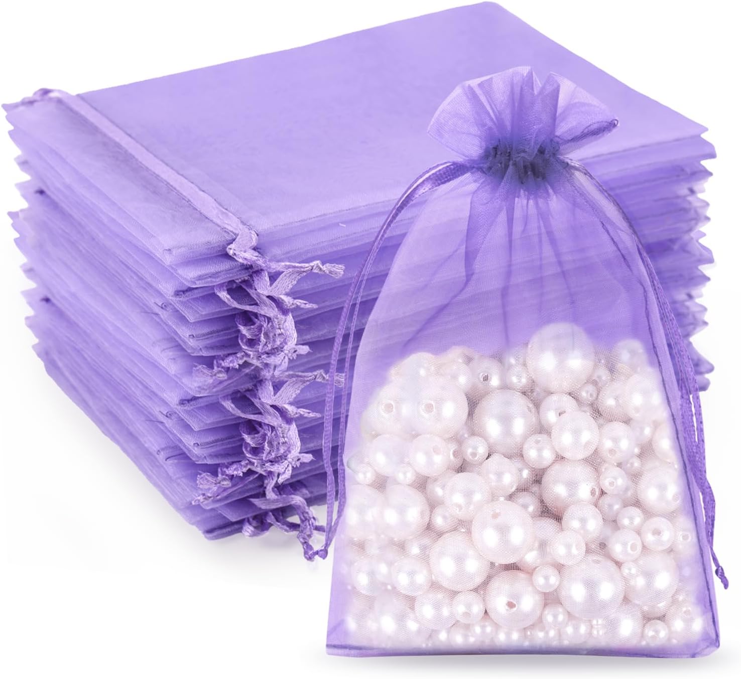 Detalle de G2PLUS Lake Blue Organza Gift Bags (13x18 cm) – Clear Mesh Pouches, 100 Pack