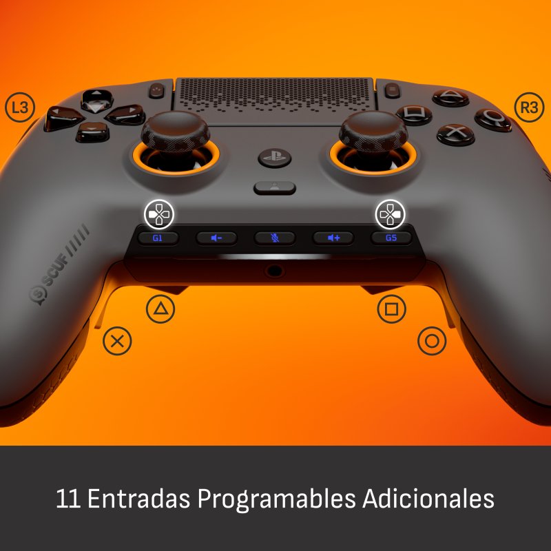 Detalle de SCUF Omega Gris Acero: mando inalámbrico profesional para PS5 y PC con 11 entradas programables