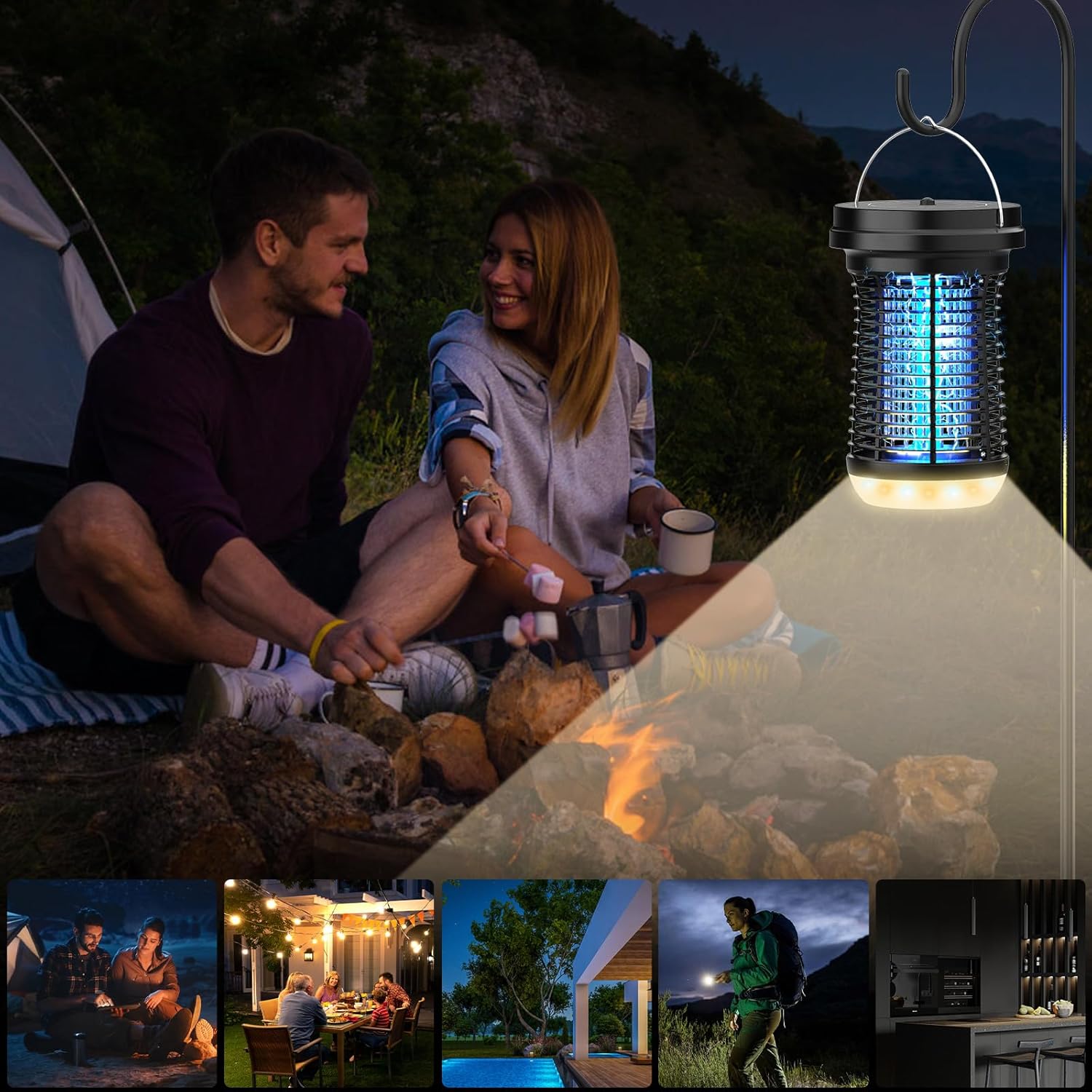 Detalle de PALONE Insektenvernichter Elektrisch Solar LED – 4500V, wiederaufladbar mit USB‑C, 3,5W Solarpanel, IPX4