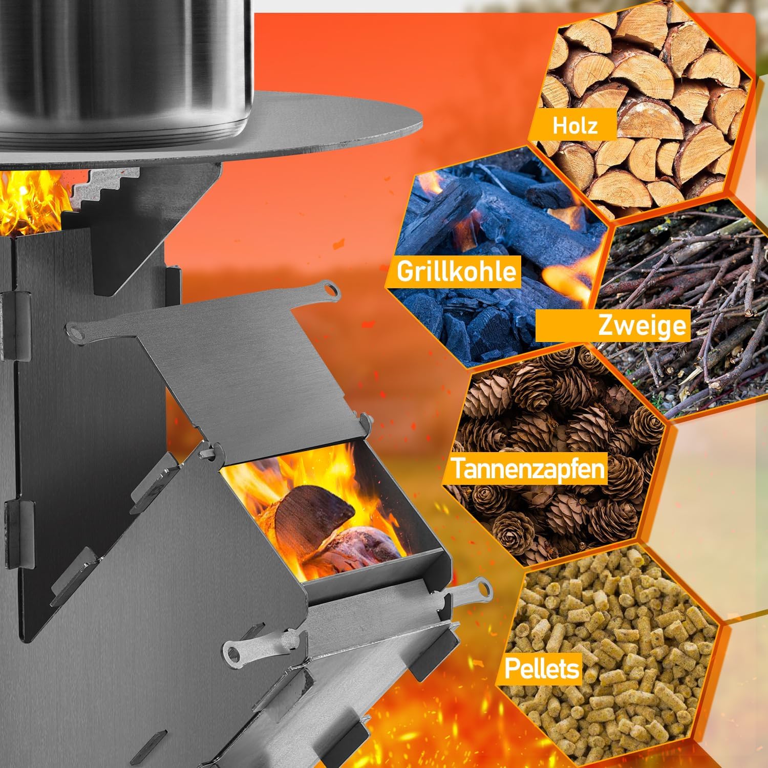 Thumbnail 5 de Yugodex Raketenofen mit Grillplatte Ø50 cm – Stecksystem aus Kohlenstoffstahl