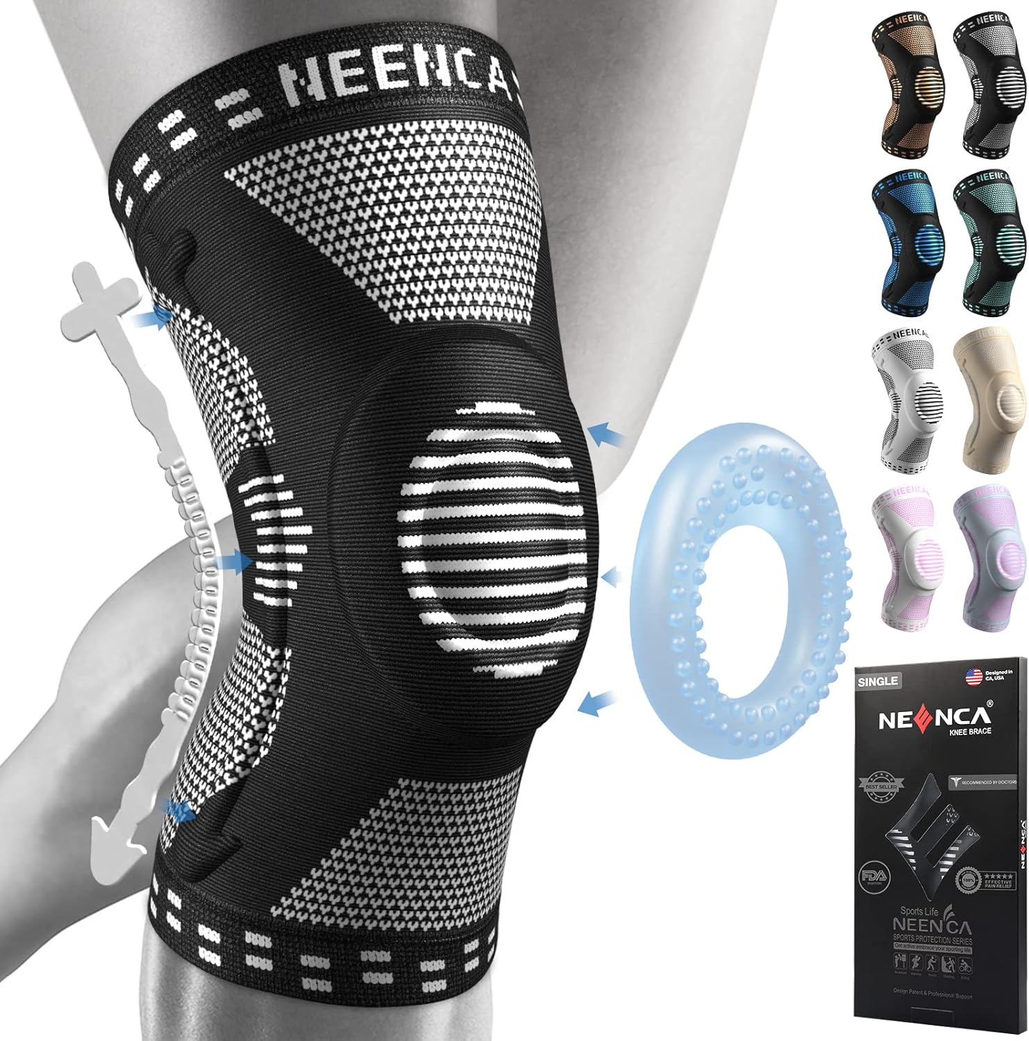 Detalle de NEENCA Professional Knee Brace for Pain Relief with Patella Gel Pad and Side Stabilizers
