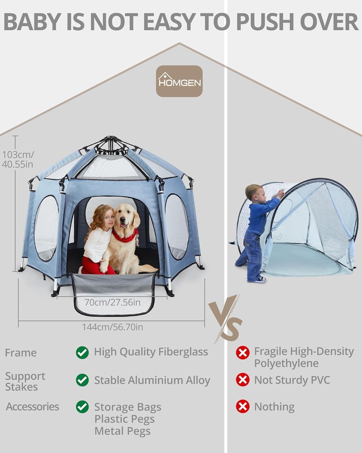 Thumbnail 4 de HOMGEN Foldable Pop Up Playpen 144x103cm with Detachable UV Cover