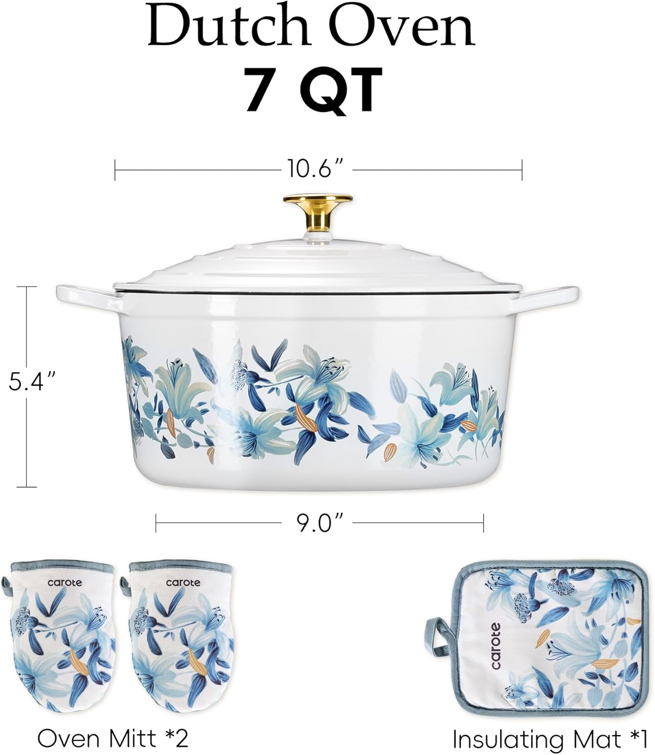 Thumbnail 1 de CAROTE 7QT Enameled Floral Cast Iron Dutch Oven with Lid, Accessories, and Gift Box