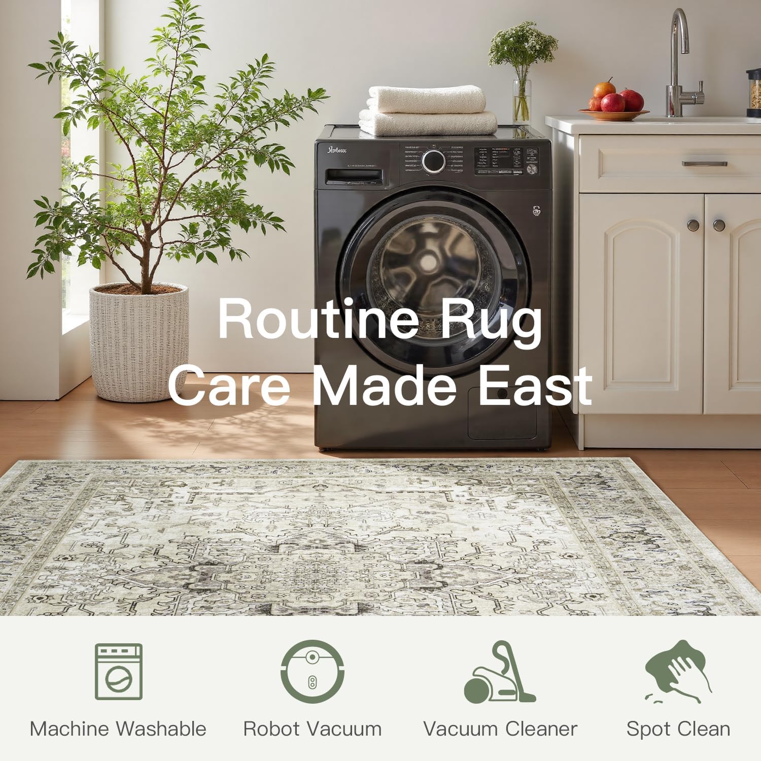 Detalle de Lofus 6x9 Area Rug — Washable, Non-Slip Vintage Boho Style for Living Room, Bedroom, or Office