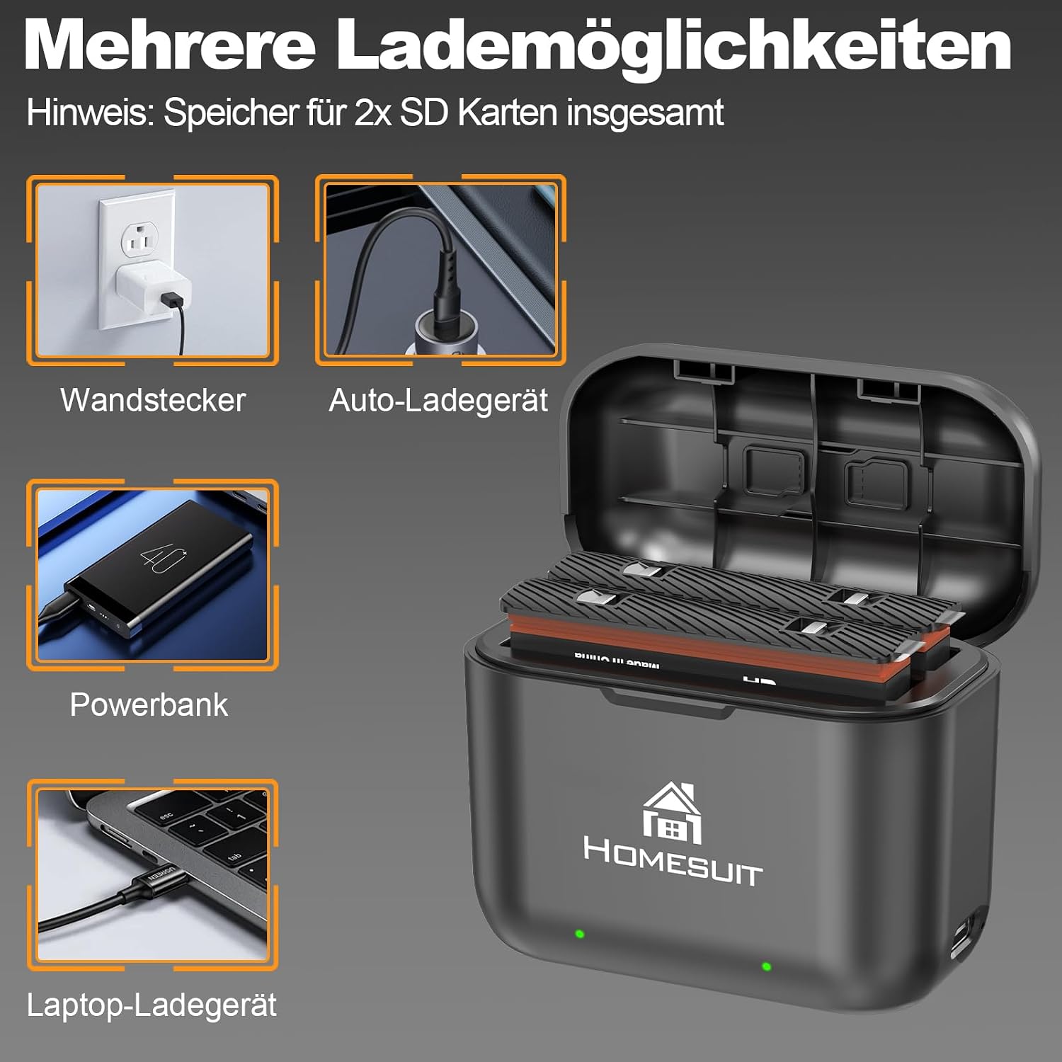 Thumbnail 5 de Homesuit Insta 360 X3 Akku 1800mAh – Zweier-Pack mit USB-Ladegerät