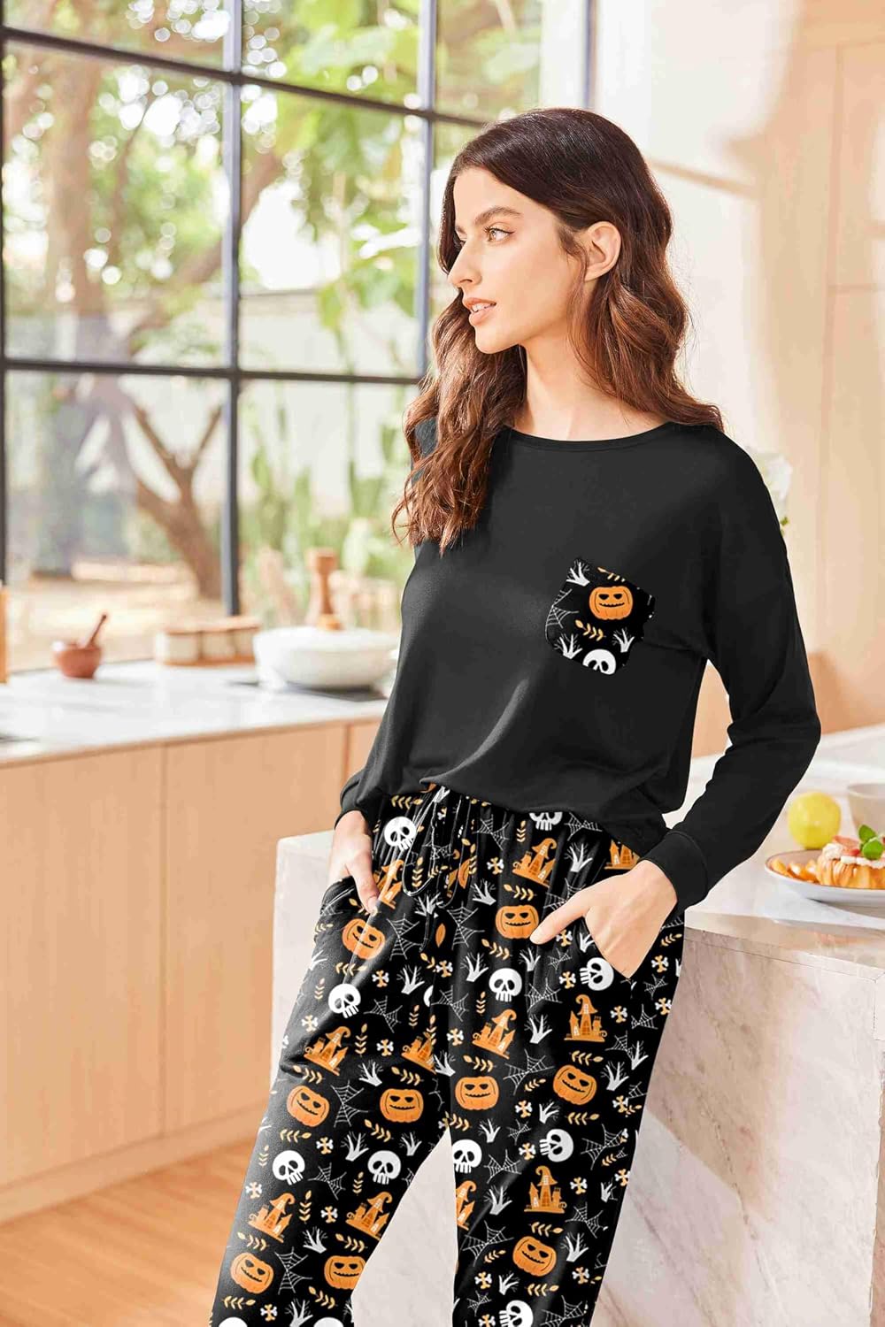 Detalle 2 de Ekouaer Women's Long-Sleeve Jogger Pajama Set with Pockets