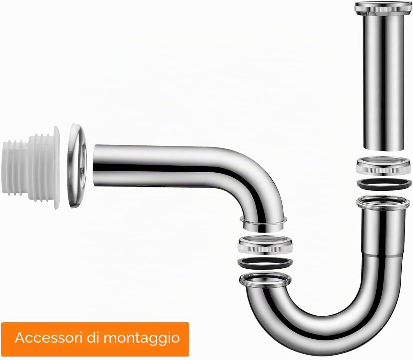 Thumbnail 4 de Ibergrif sifone per lavabo in acciaio inox M20506 (1 1/4" x 32 mm) con guarnizioni in silicone e sistema anti-odore/anti-intasamento