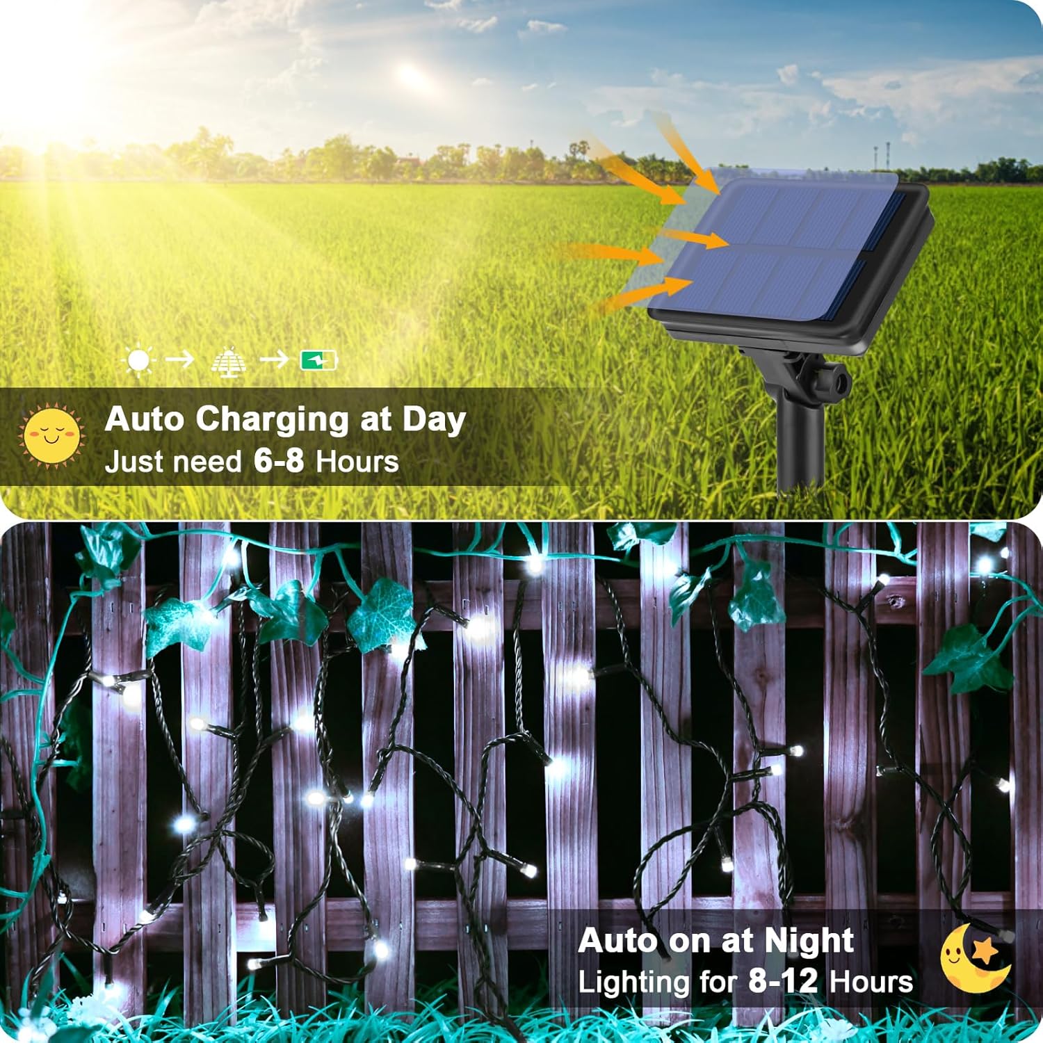 Thumbnail 2 de Gcstnn Solar String Lights Outdoor (5m, 50 LEDs) – 8 modes, IP65 solar fairy lights, cool white