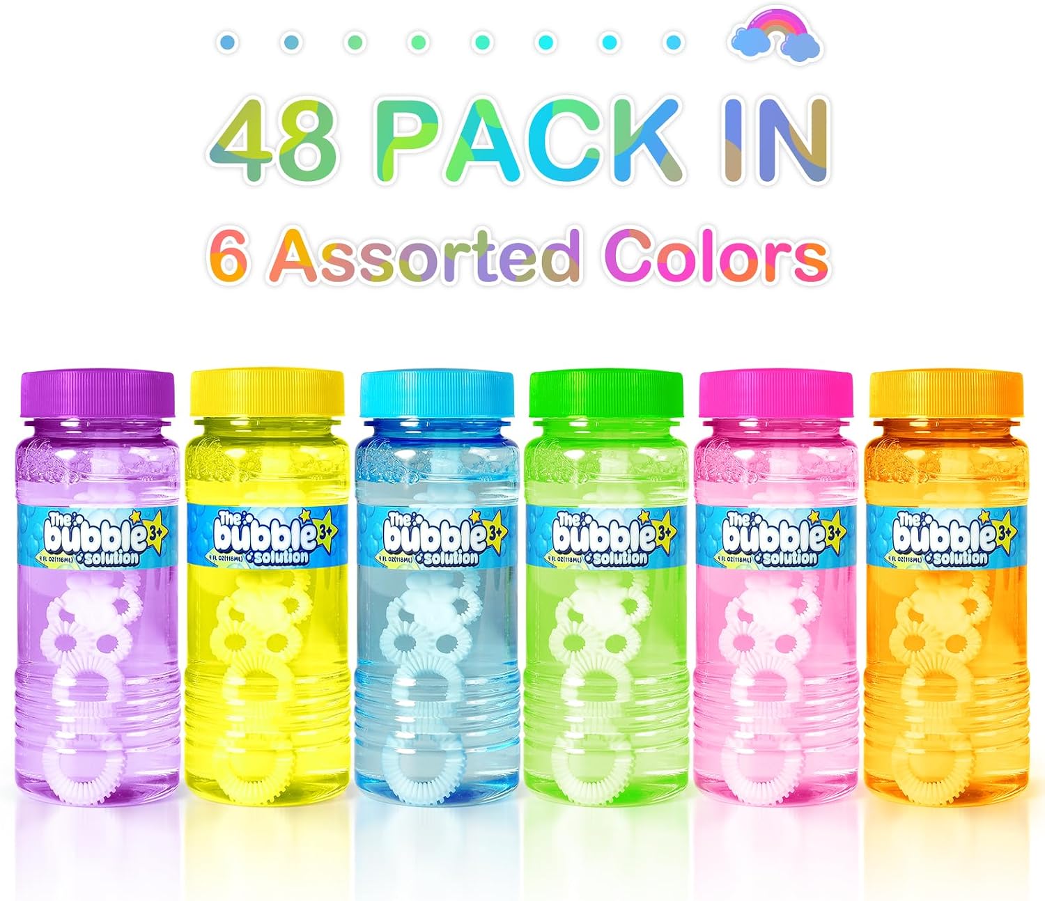 Thumbnail 1 de 48 Pcs Bubble Bottles with Wand – Colorful Party Favors for Kids (4oz Each)