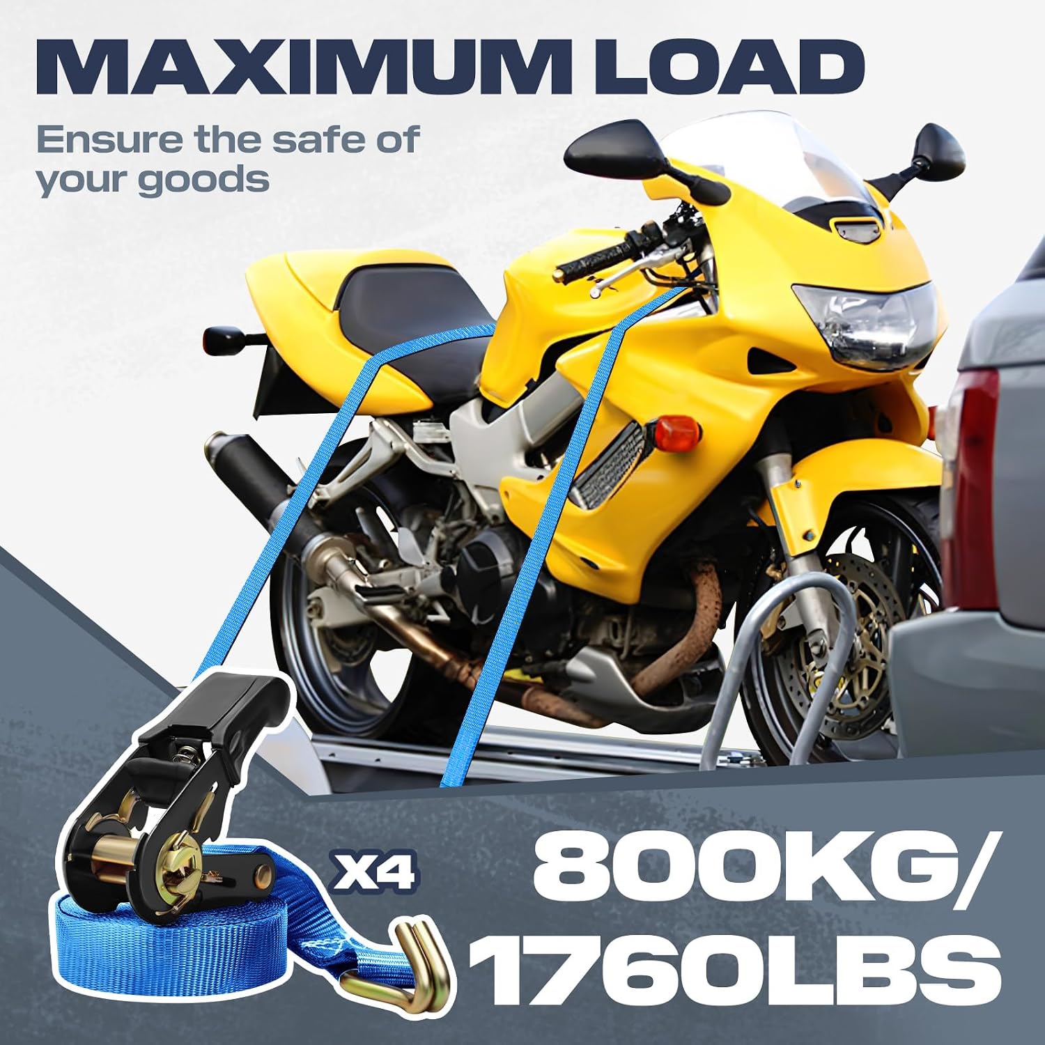 Detalle 2 de IAZZCO 4 Pack Ratchet Straps 6m x 25mm for trailers 🚚