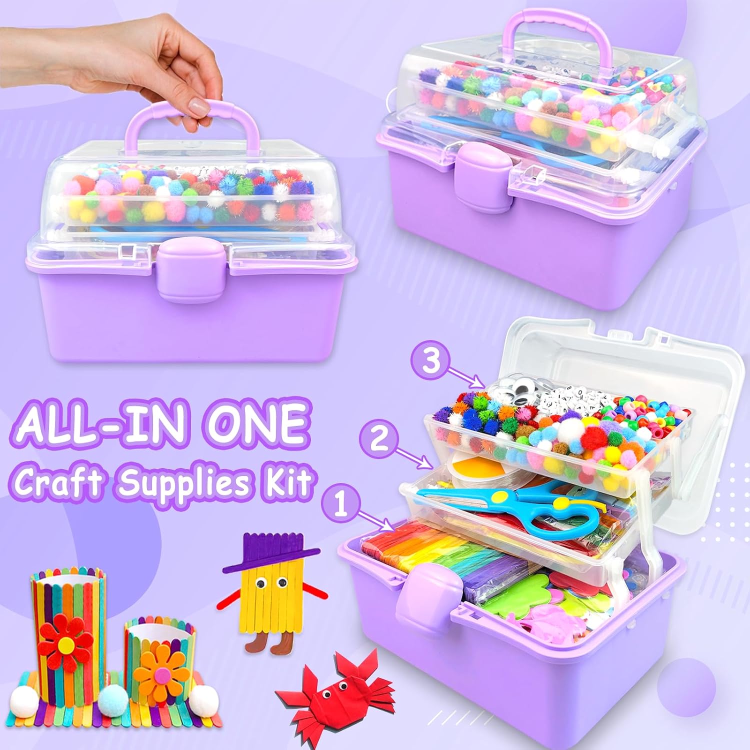 Detalle de 3000 Arts and Crafts Supplies for Kids Craft Kit – All-in-One Purple Box