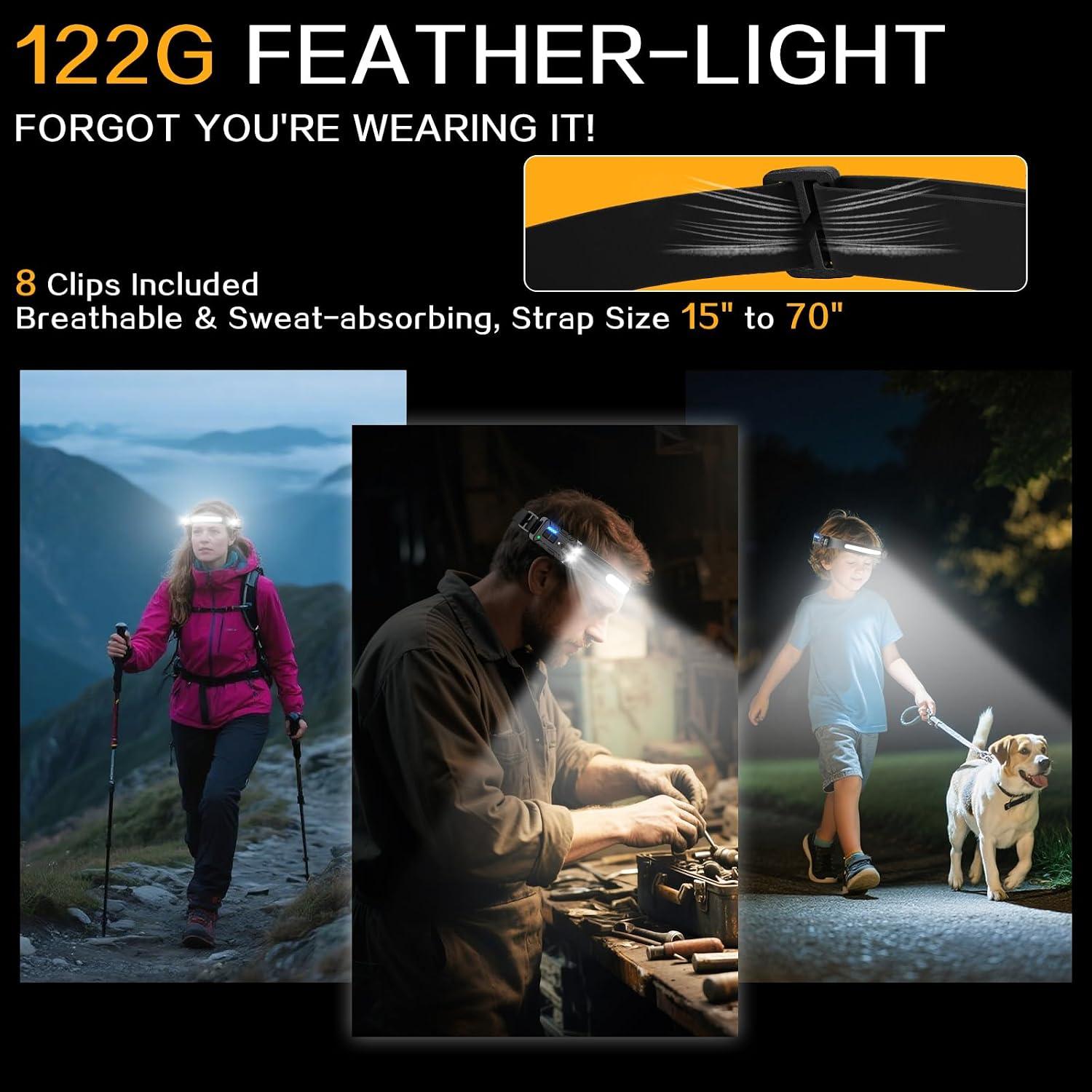 Thumbnail 6 de Head Torch Rechargeable 2-Pack, 8 Modes