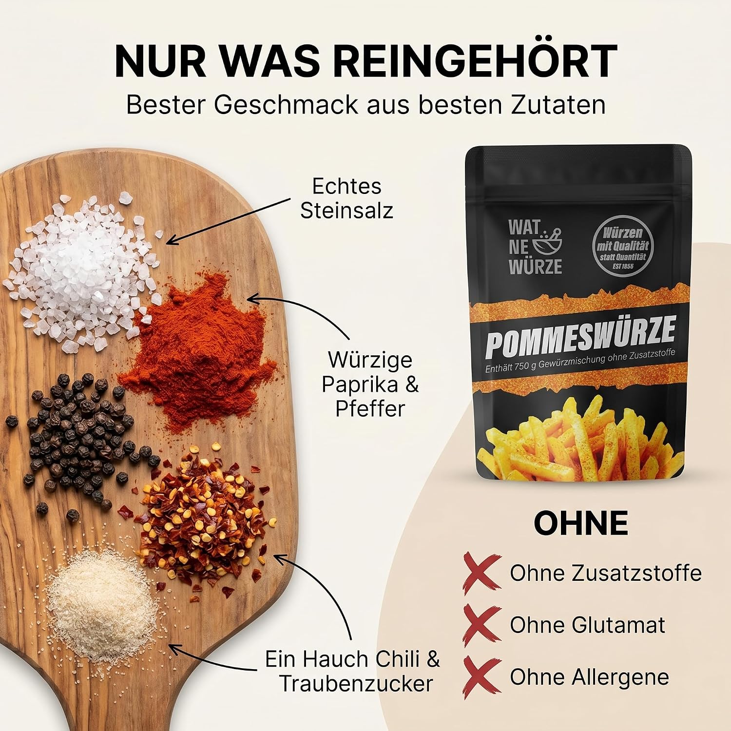Detalle de WAT NE WÜRZE Pommes frites Gewürz Salz 400 g – Pommesgewürzsalz wie beim Imbiss