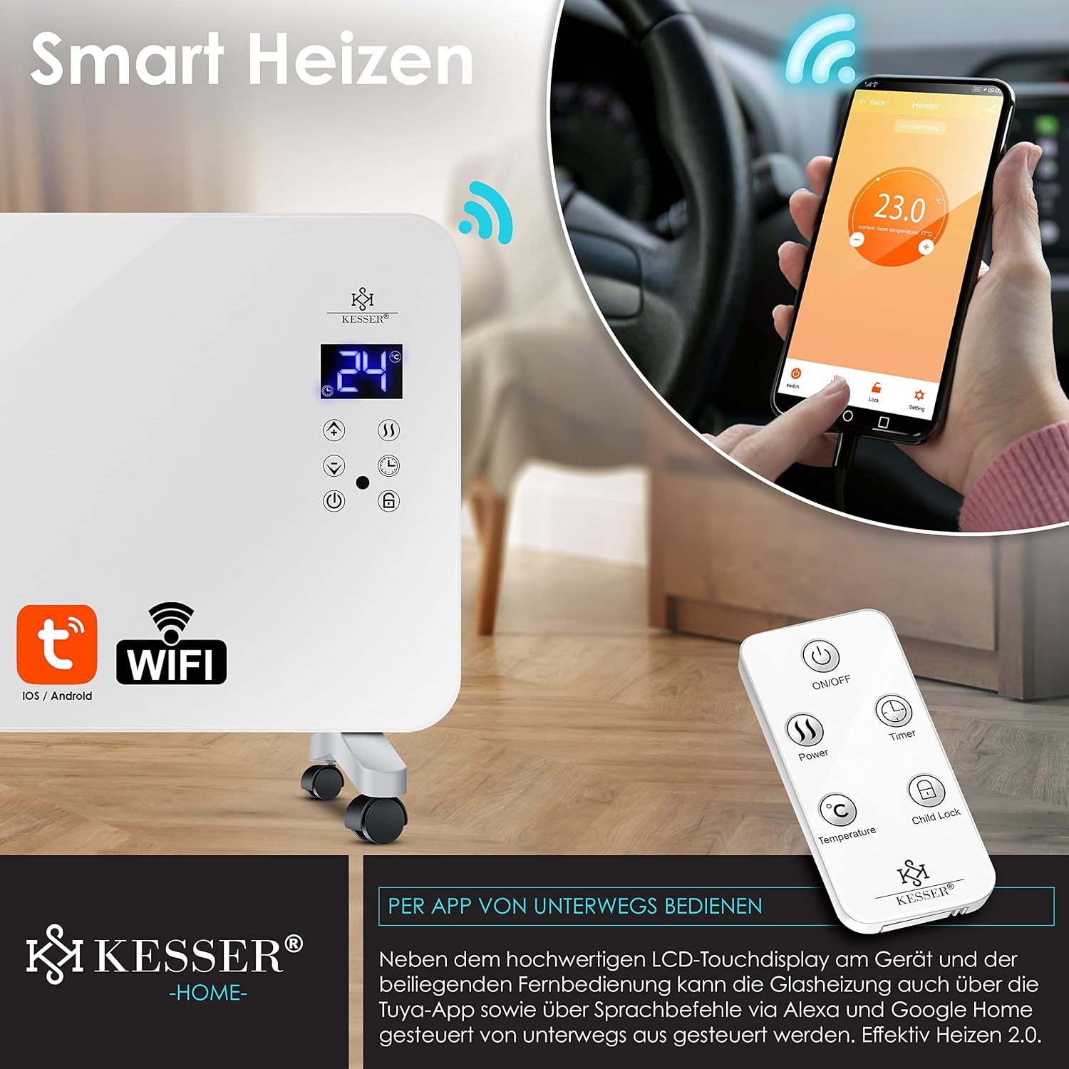 Detalle 1 de KESSER® Elektro Glasheizung 2000 W