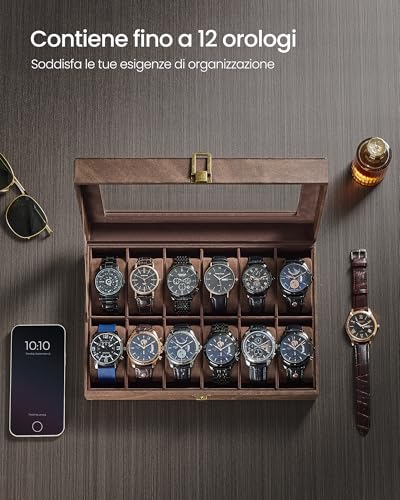 Thumbnail 3 de SONGMICS Porta Orologi a 12 Posti JWB120KQ02 – Scatola portaorologi con coperchio in vetro e cuscini rimovibili