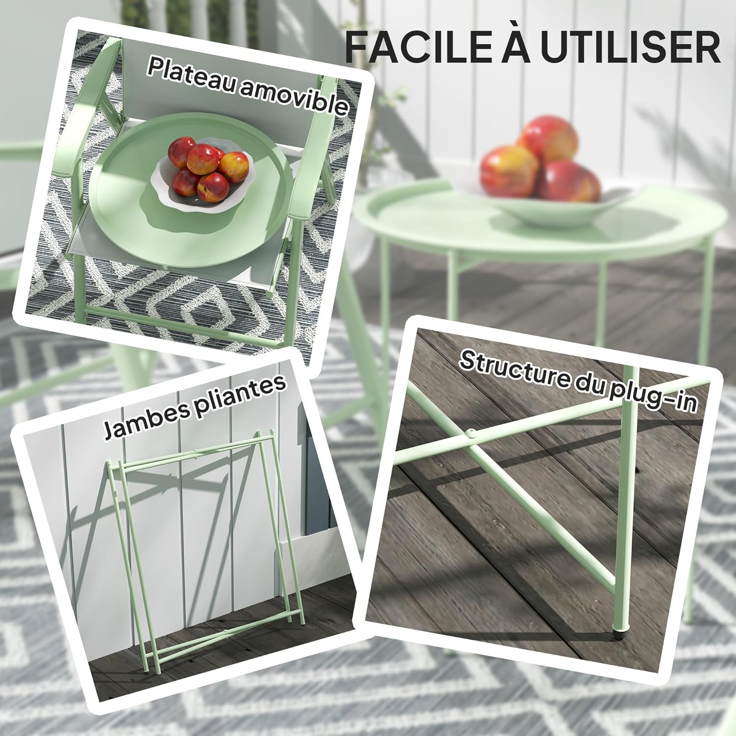 Thumbnail 3 de Outsunny Petite Table Basse Ronde d’extérieur : table d’appoint avec plateau amovible