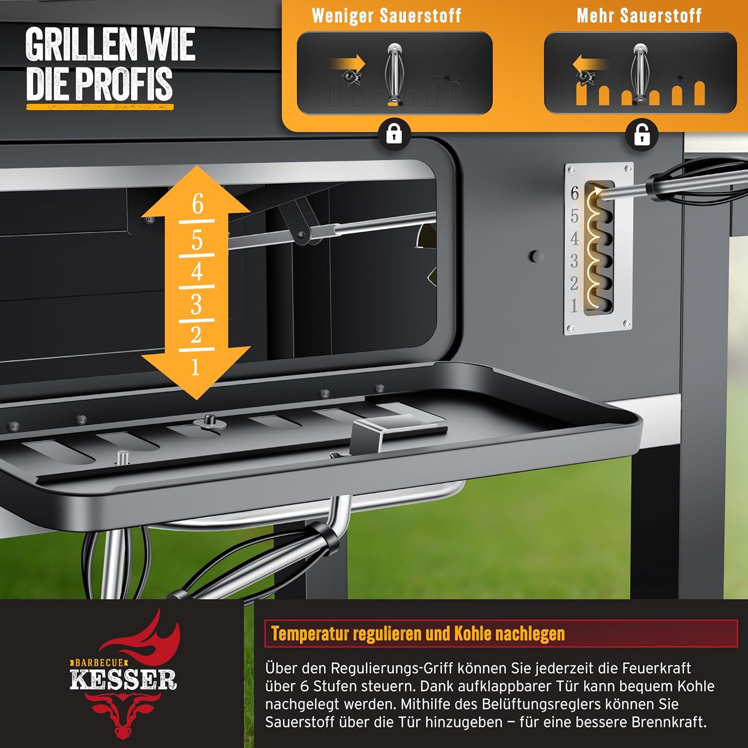 Thumbnail 4 de KESSER® Holzkohlegrill XXL Grillwagen mit Deckel & Thermometer – großer BBQ Kohlegrill Wagen