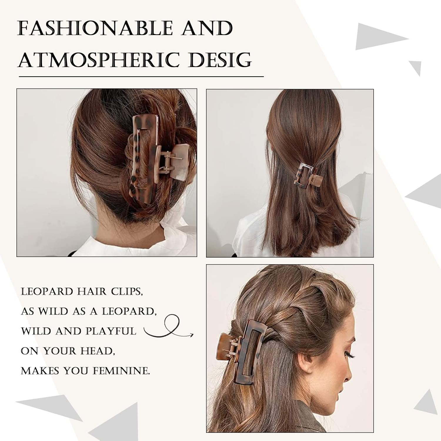 Thumbnail 4 de Kavya große Haarklammer (3er-Set) eckig mit Leopardenmuster – rutschfeste Claw Clips für langes Haar