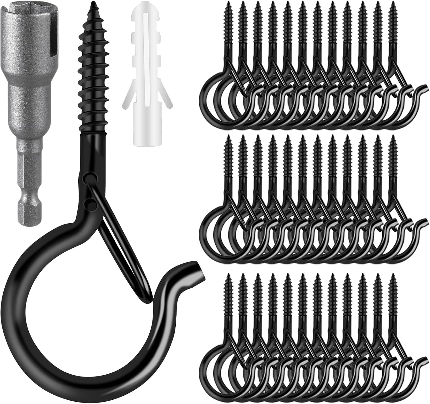 Detalle de FSAH 50-Piece Q Hooks for String Lights, Safety Buckle, Powder-Coated Iron