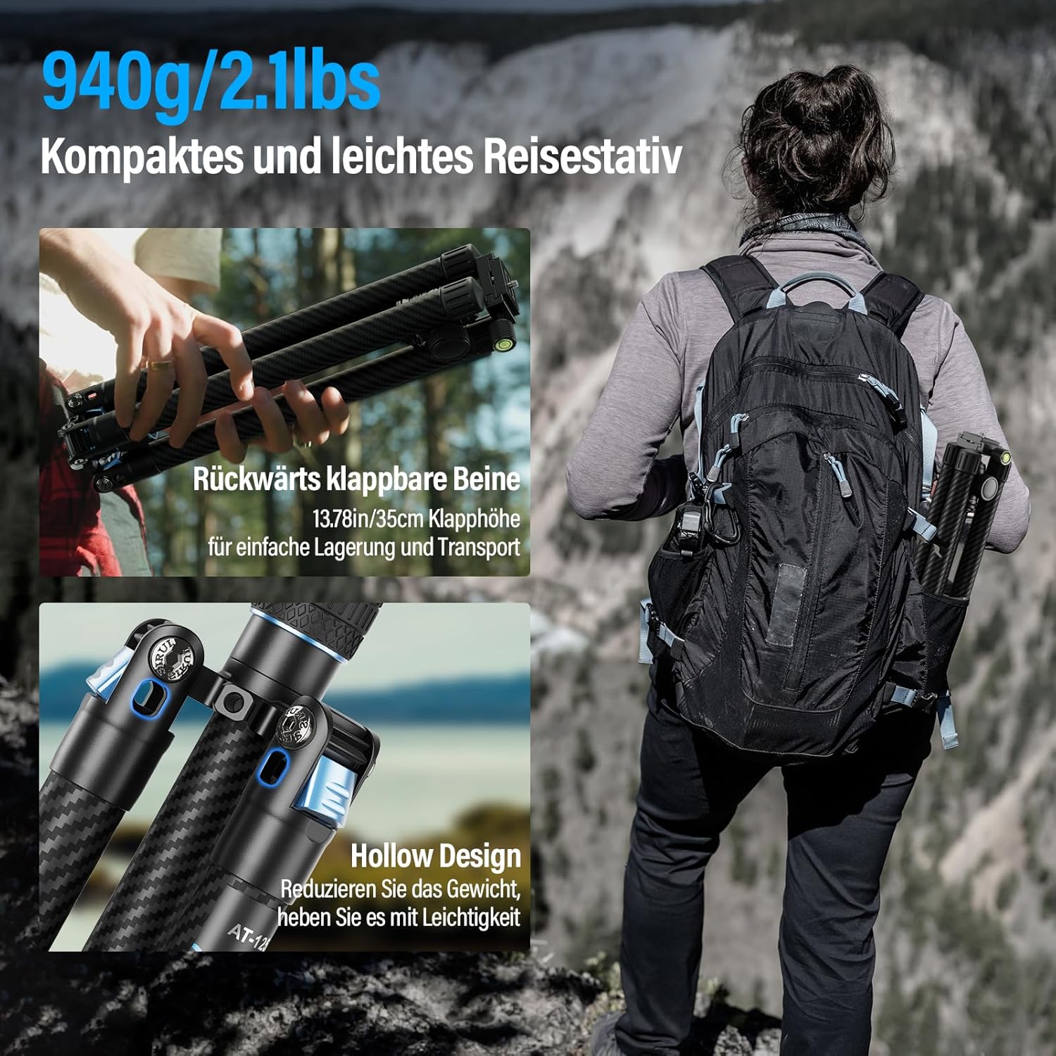 Thumbnail 6 de SIRUI Carbon Traveler X-III Reisestativ mit BG40 360° Kugelkopf – 152 cm, 900 g, max. Traglast 10 kg