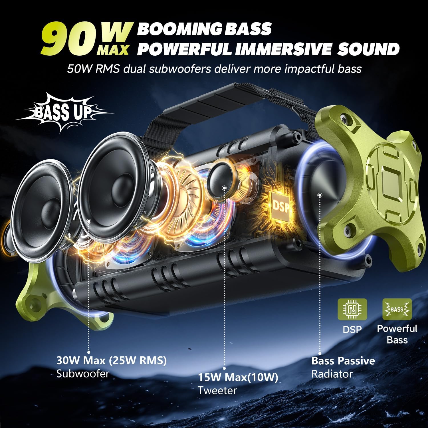 Thumbnail 1 de W-KING D8 90W Portable Bluetooth Speaker with Dual Subwoofers and IPX6