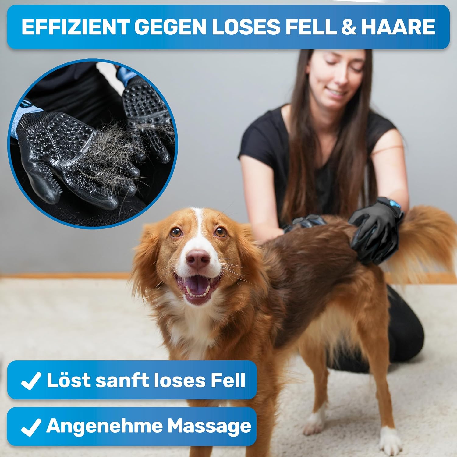 Thumbnail 6 de BluePet Fellpflegehandschuh für Hund, Katze & Pferd – sanfte Fellpflege ohne lästiges Zupfen