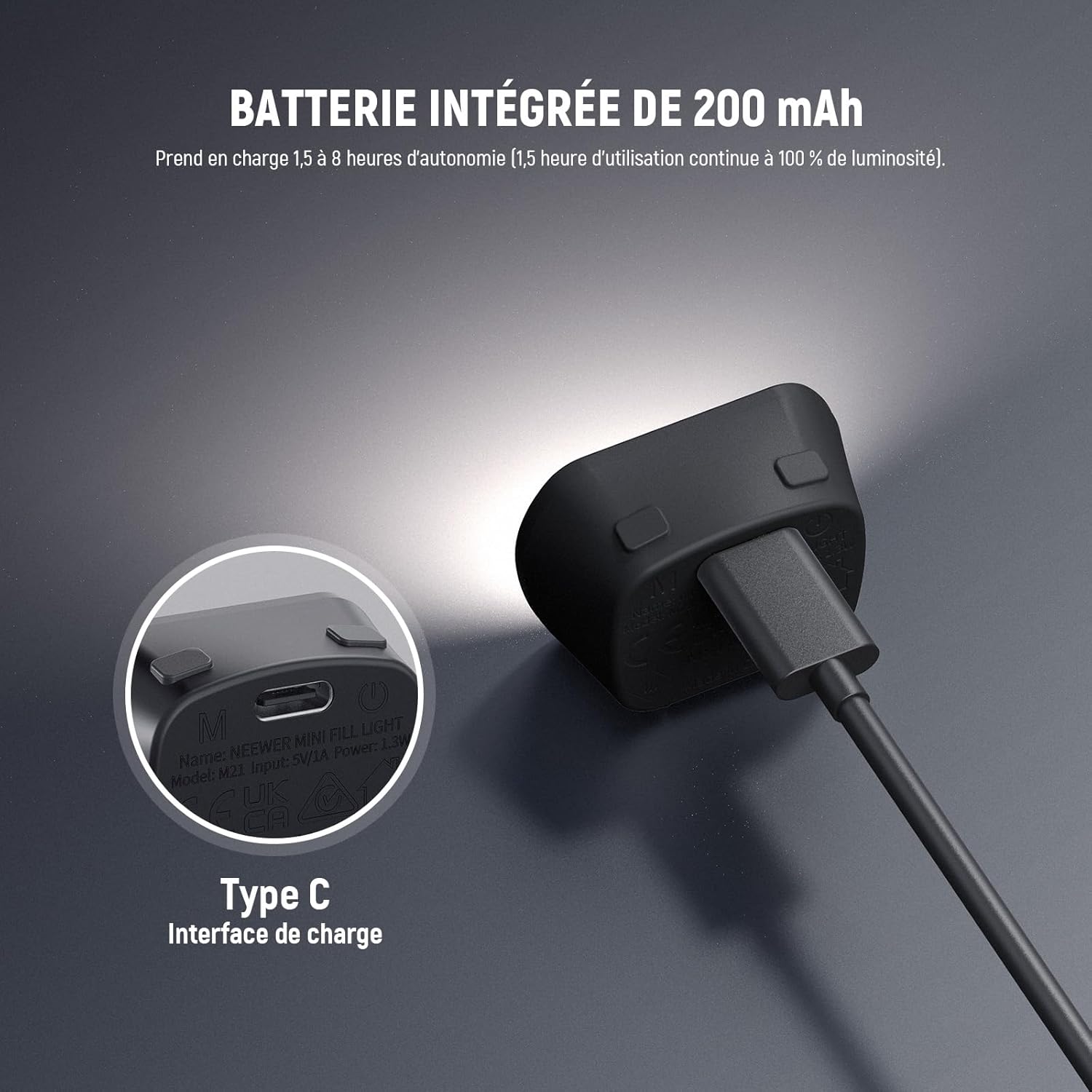 Thumbnail 5 de NEEWER Basics M21 : mini lampe LED magnétique rechargeable USB-C pour DJI Osmo Pocket 3