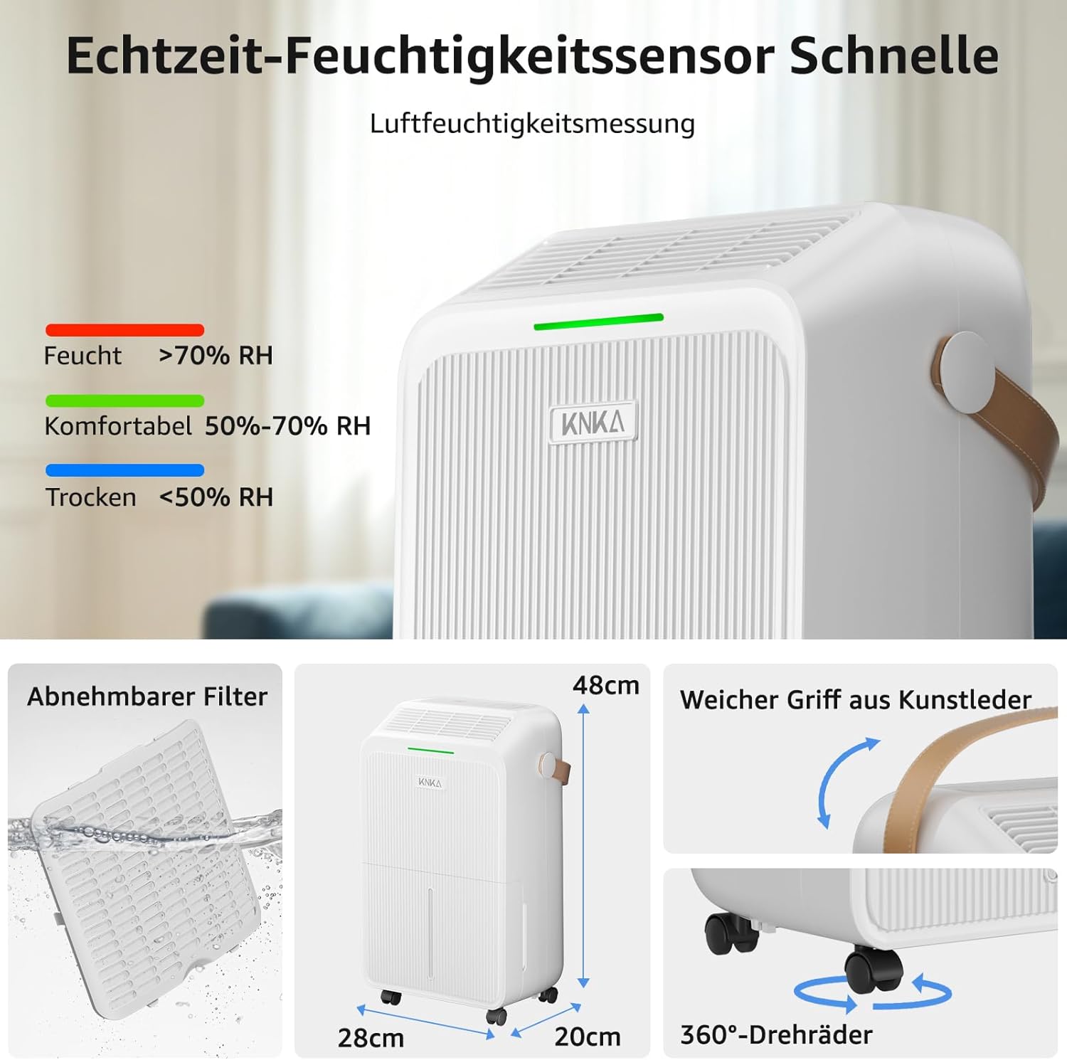 Thumbnail 4 de KNKA Luftentfeuchter 16 L/Tag – leise, energiesparend und mit Echtzeit-Feuchtigkeitsanzeige