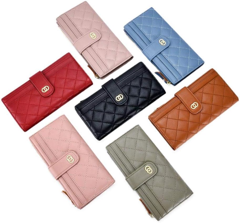 Detalle 2 de Vllcsla Women Elegant Wallet PU Leather Purse — 15 Card Slots, ID Window, Zipped Coin Pocket, Blue