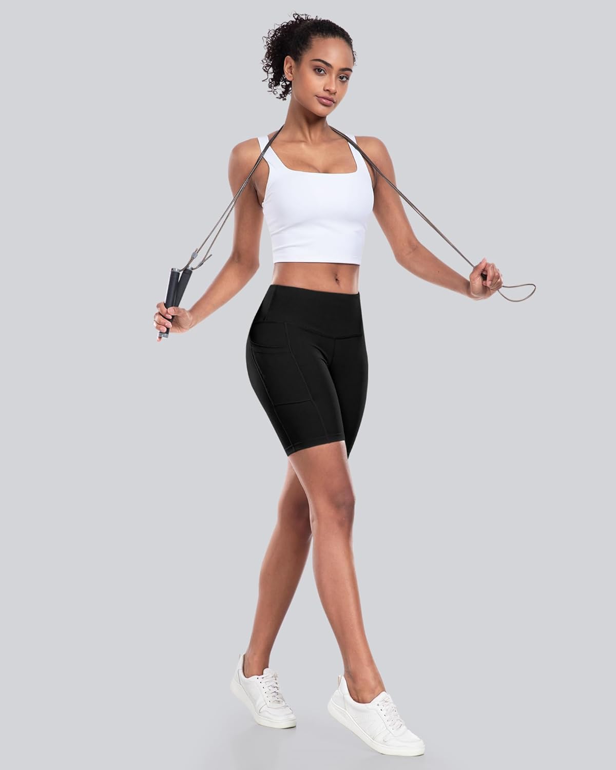 Thumbnail 2 de CHRLEISURE Womens Biker Yoga Shorts with Pockets: High Waist Tummy Control 4-Pack